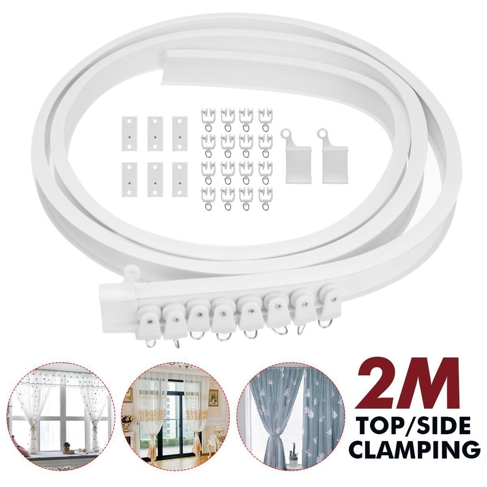 Flexible Vorhangschiene, 6 m, biegbare Deckenstange für Fenster, verstellbar, gerade und gebogen, perfektes Heimdekor-Zubehör für nahtlose Vorhänge.