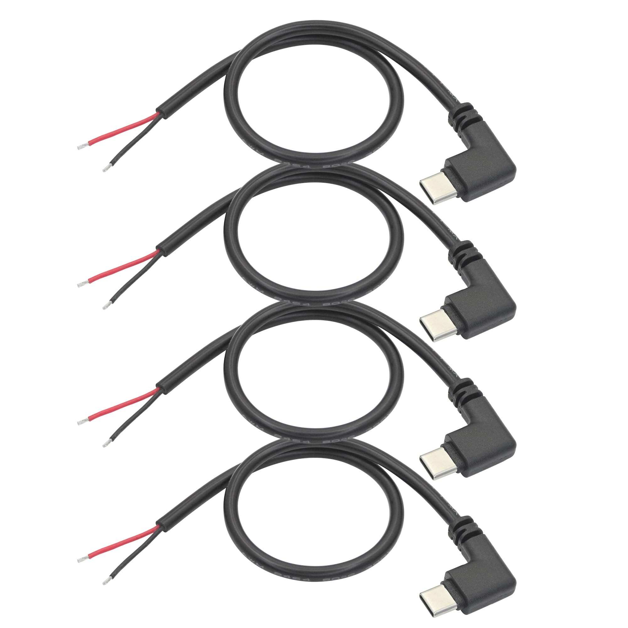 4 cavi di alimentazione da USB C a 2 pin con estremità aperta, 25,4 cm, USB di tipo C maschio a 90 gradi, 2 pin, 20 AWG, 5 V, per apparecchiature di tipo C installate o di ricambio per riparazioni fai