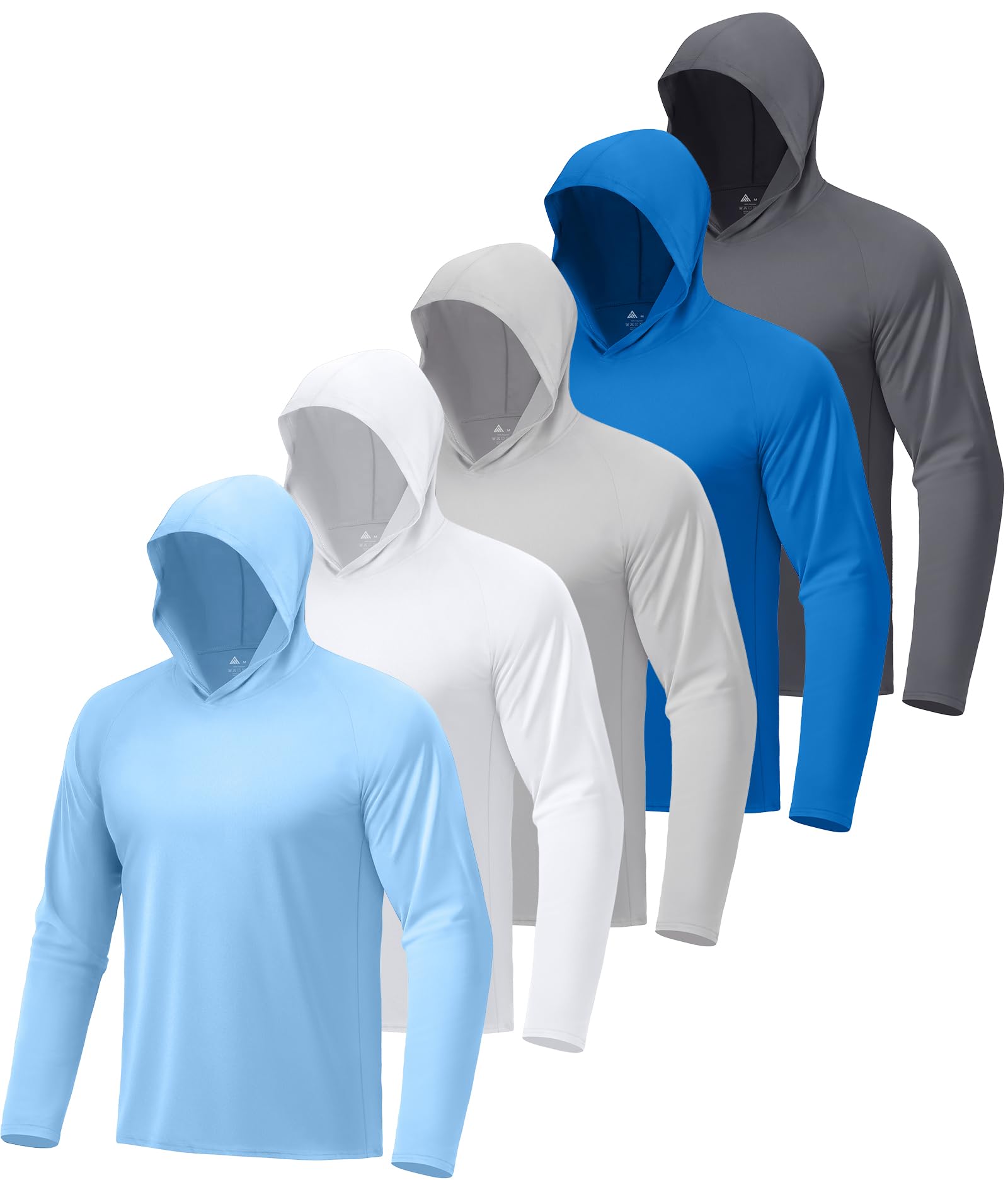 5 Pack Mens UPF 50+ Sun Protection Hoodie Long Sleeve UV SPF Fishing Shirts Lightweight Running Rash Guard Sun Shirt