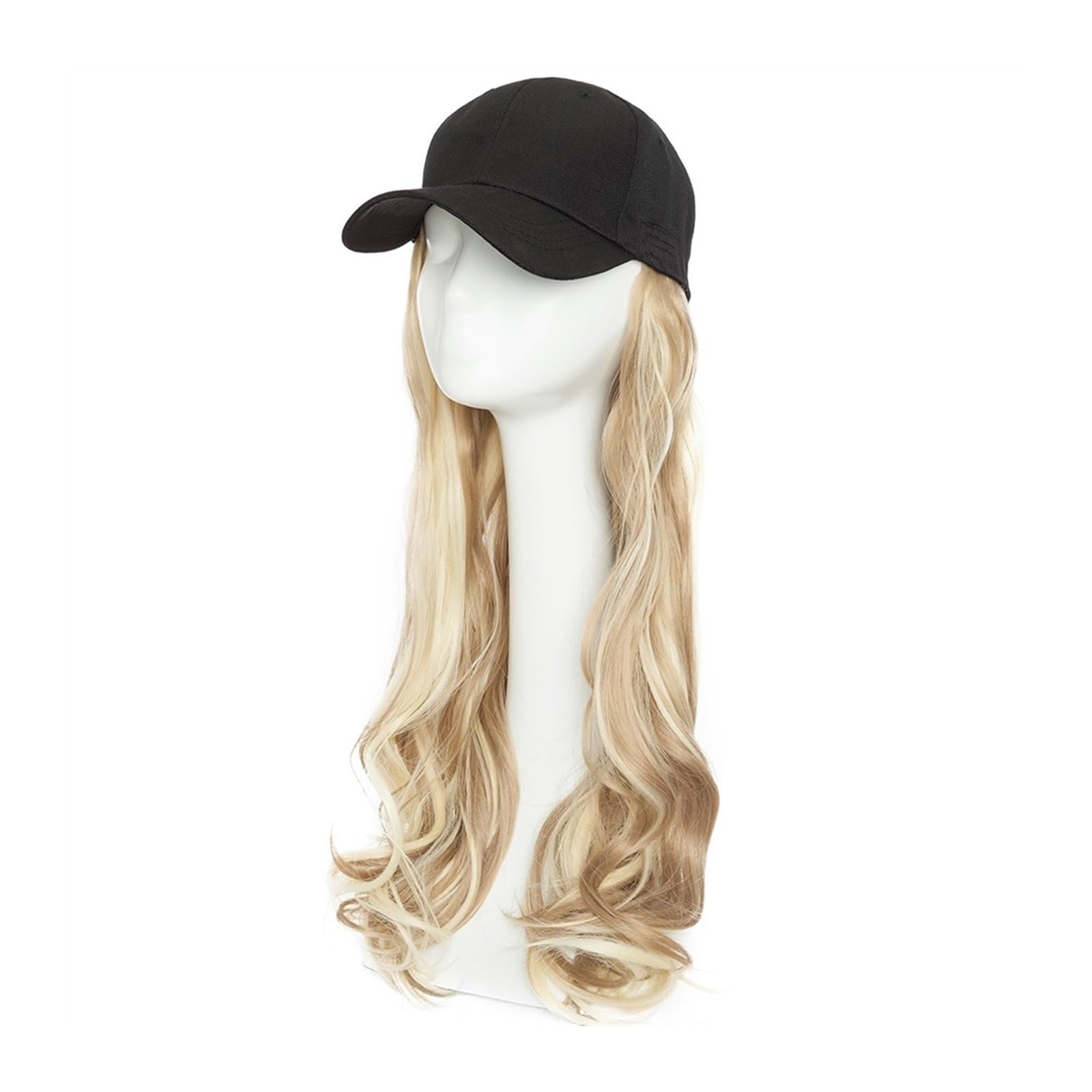 JUNXIAN Wig Cap Synthetic Baseball Cap with Hair Long Wavy Hair Hat Wig Hair Extensions Hat with Hair Natural Hairpiece for Women Wig Hat(7)