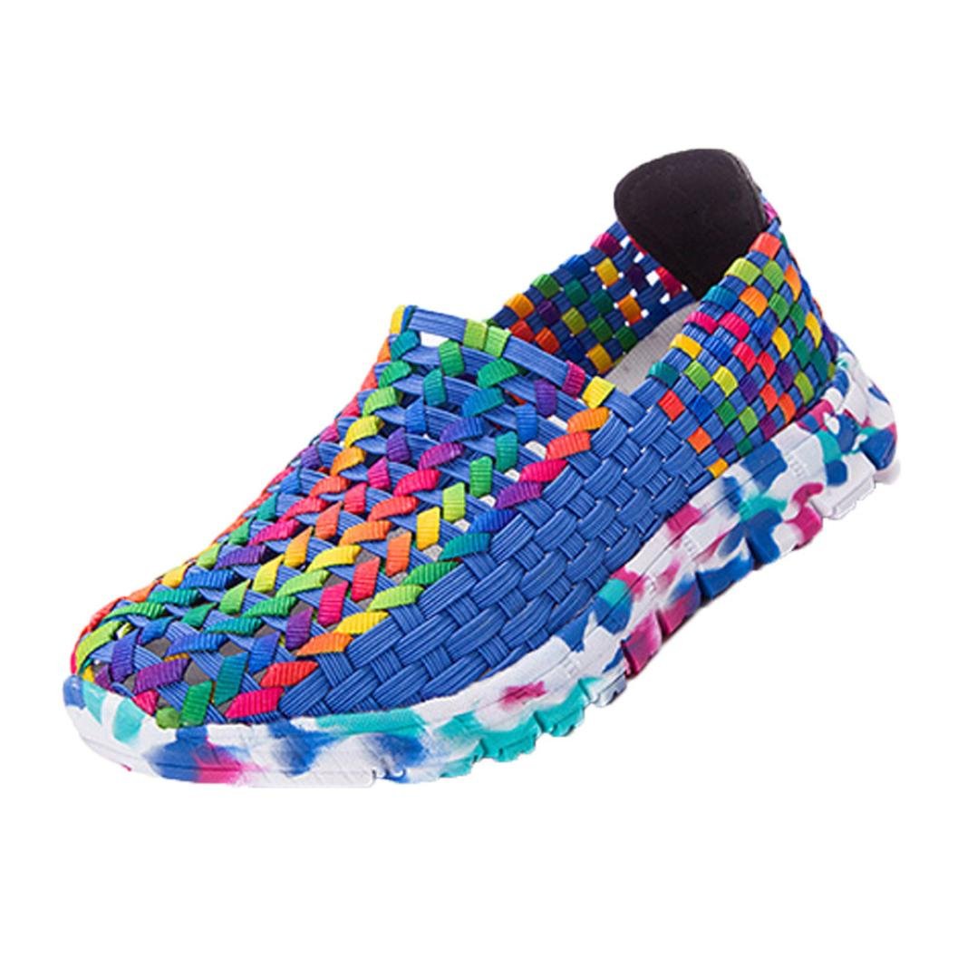 Women Casual Flats Loafers Woven Mesh Breathable Elastic Trainer Comfort Slip On Sport Water Shoes