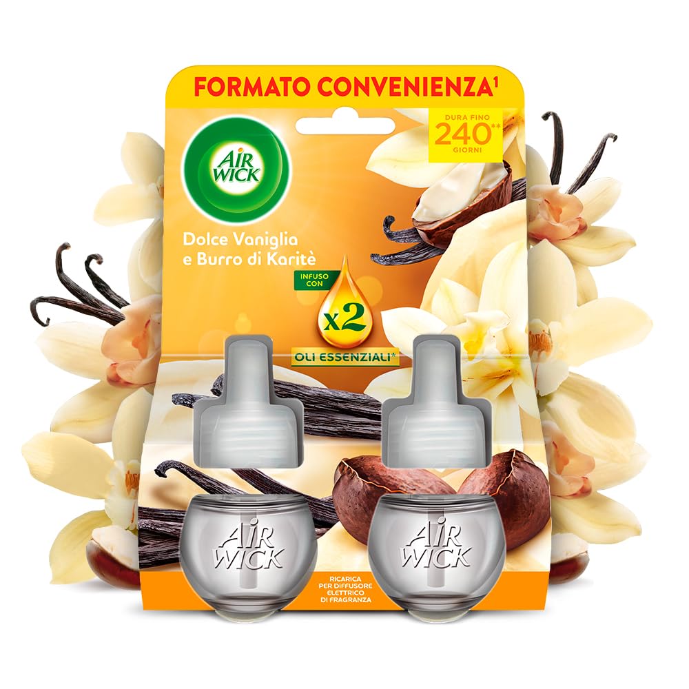 Air Wick Electric Essential Oil Diffuser, 2 Refills for Electric Diffuser with Sweet Vanilla and Shea Butter Fragrance, Electric Air Freshener with Essential Oils