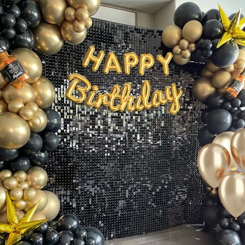 Image of 4FT x 6FT Black Shimmer Wall Backdrop,Shiny Sequins,24PCS Sequins Backdrop Decoration Panels, Glitter Bling Photo Background Decorations for Birthday Party Wedding Engagement Anniversary Graduation