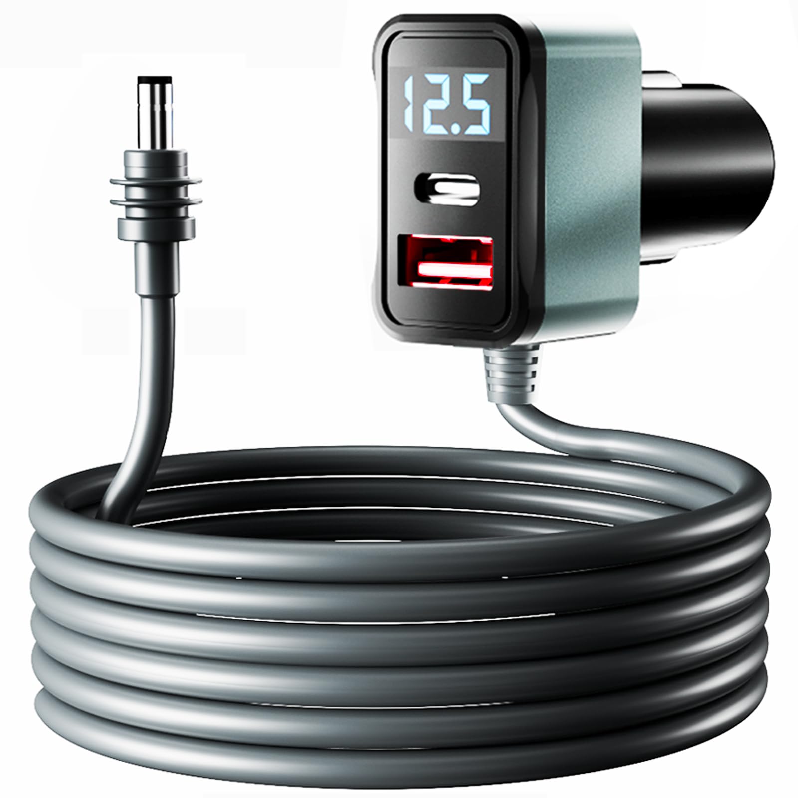 Starlink Mini Car Adapter (118.11IN/10FT), Starlink Mini DC Power Cable Car Charger, 12V-24V Cigarette Lighter Adapter with Digital Display, USB C 36W and USB A 18W Ports for Trucks and Cars