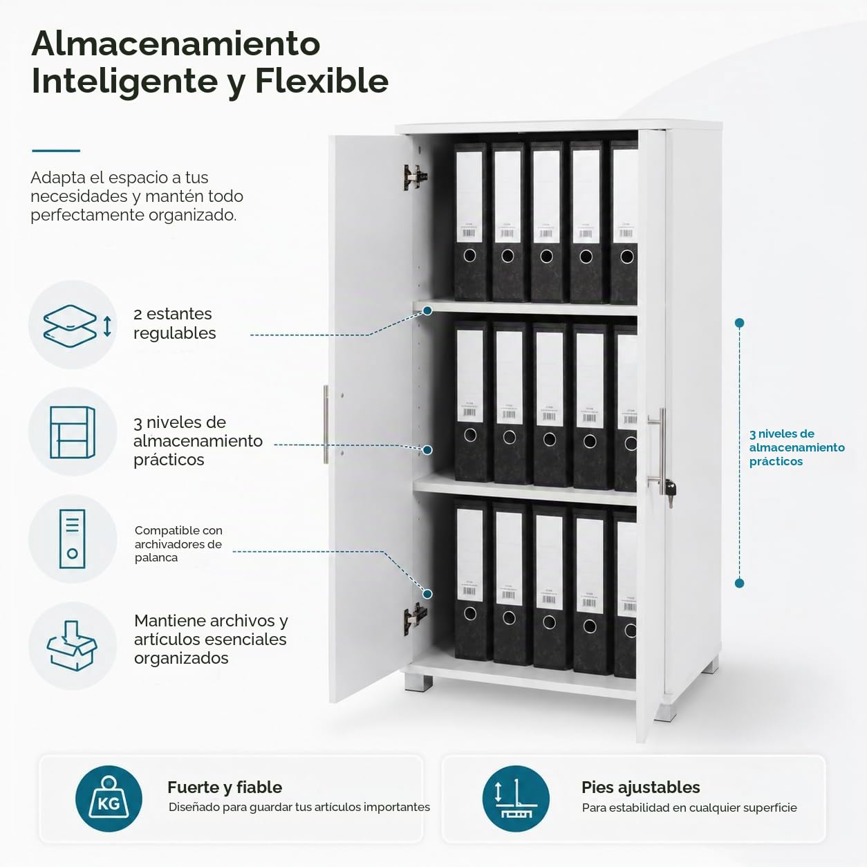 MMT - Armario de Almacenamiento de Oficina, Madera Blanca, 120 cm de Alto, con Cerradura, para Oficina, Garaje, Utilidad.