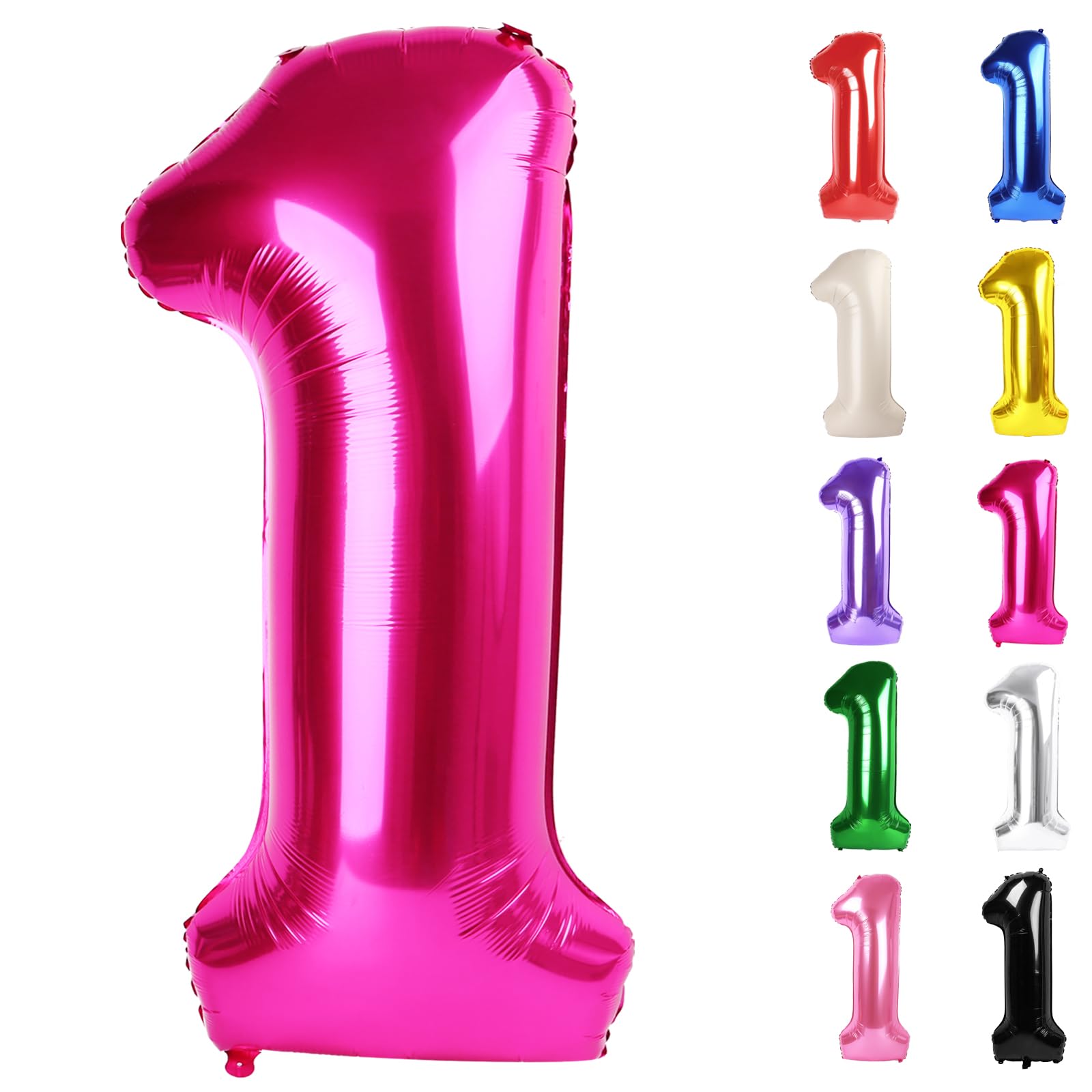 Hot Pink Number 1 Balloon for First Birthday 40 Inch, 1st One Number Balloons Birthday Decorations for Girl Boy Toddler Baby