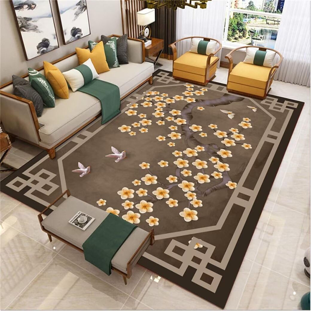 Tapis de salon à motif imprimé chinois lavable pour effacer les taches