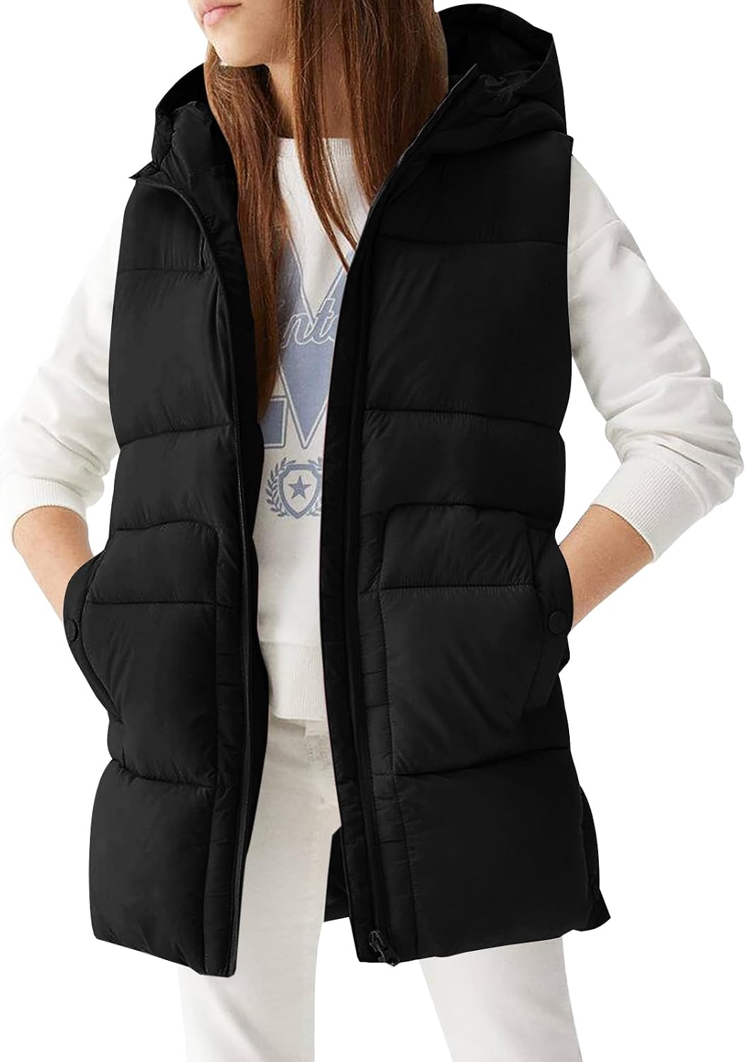Meikulo Girls Lightweight Puffer Vest Casual Stand Collar Sleeveless Jacket Kids Hooded Quilted Gilet With Pockets