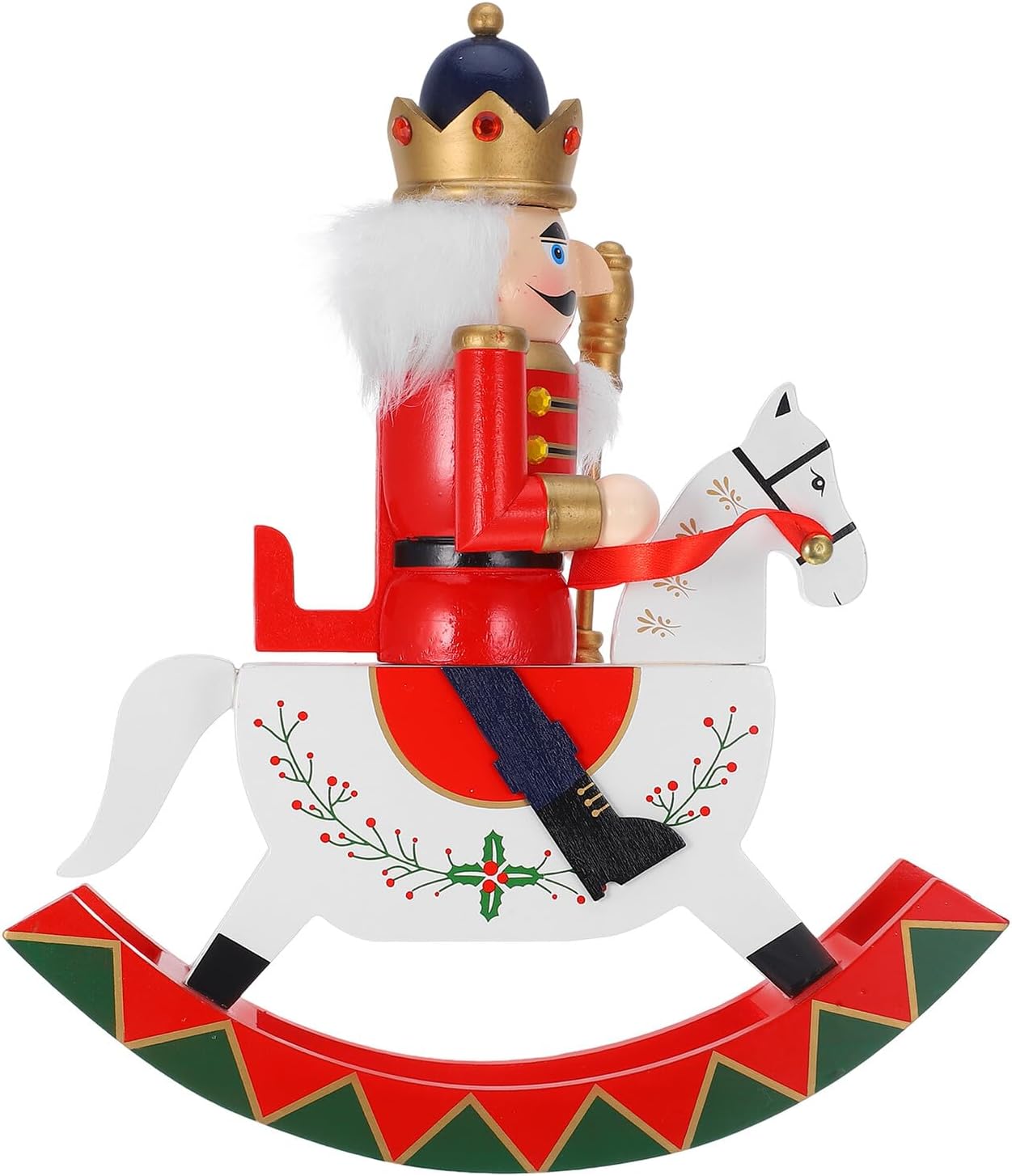 Wooden Nutcracker Rocking Horse Figurine, Red Traditional Christmas Nutcracker Shelf Decor, Festive Tabletop Ornament for Holiday Party Decorations