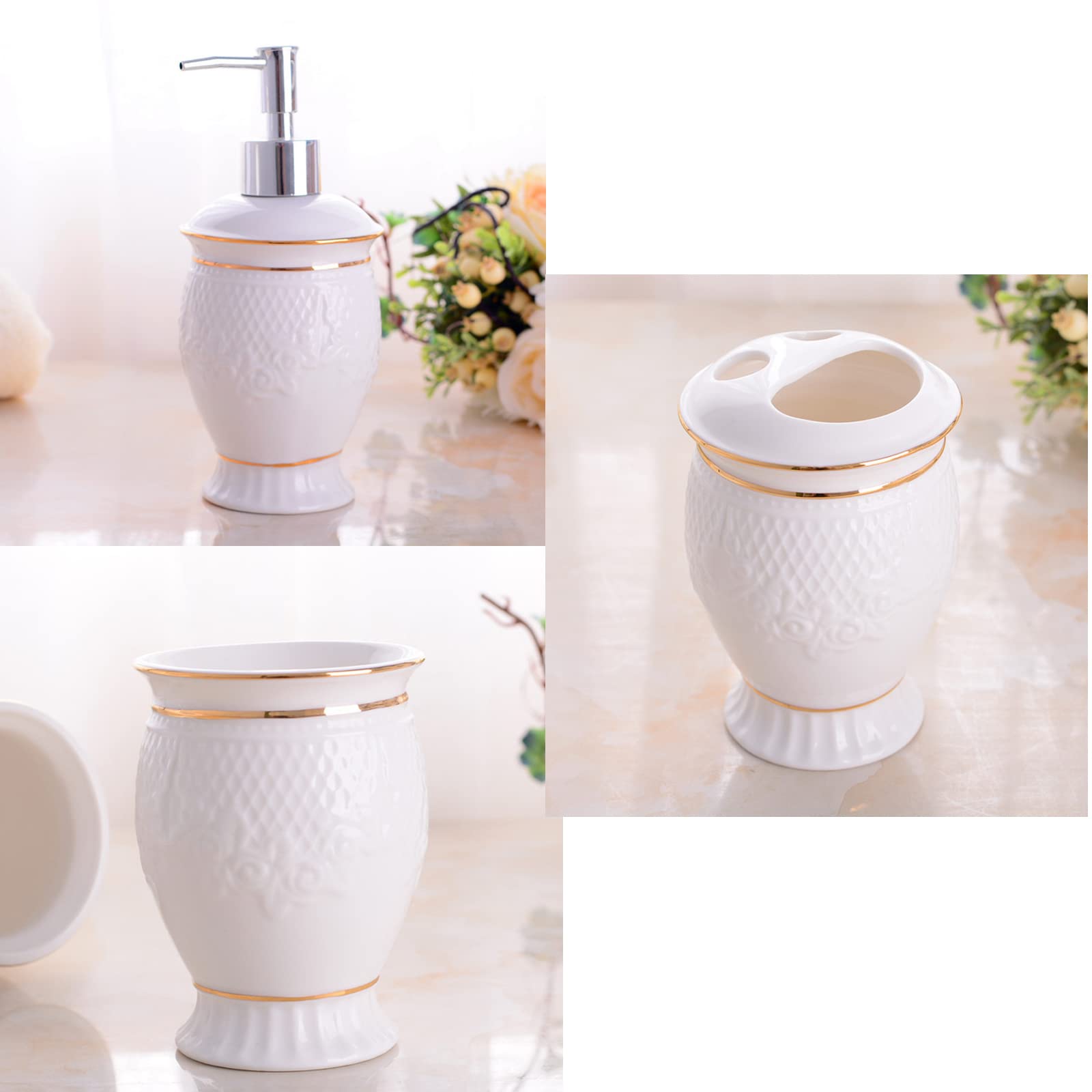 Juego de dispensador de jabón para baño, 5 Piezas, Accesorios Modernos para decoración de baño. Juego de Porta cepillos de Dientes para baño,Blanco,5 pcs