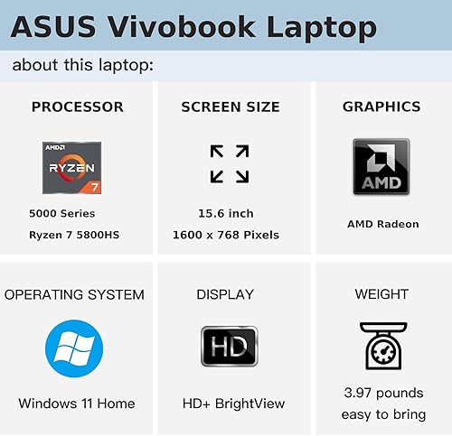 Miniatura 2 de ASUS Laptop Vivobook 2023, pantalla HD de 16 pulgadas, AMD Ryzen 7 5800HS (8 núcleos, Beats i7-1195G7), 12 GB de RAM, 512 GB SSD, gráficos AMD