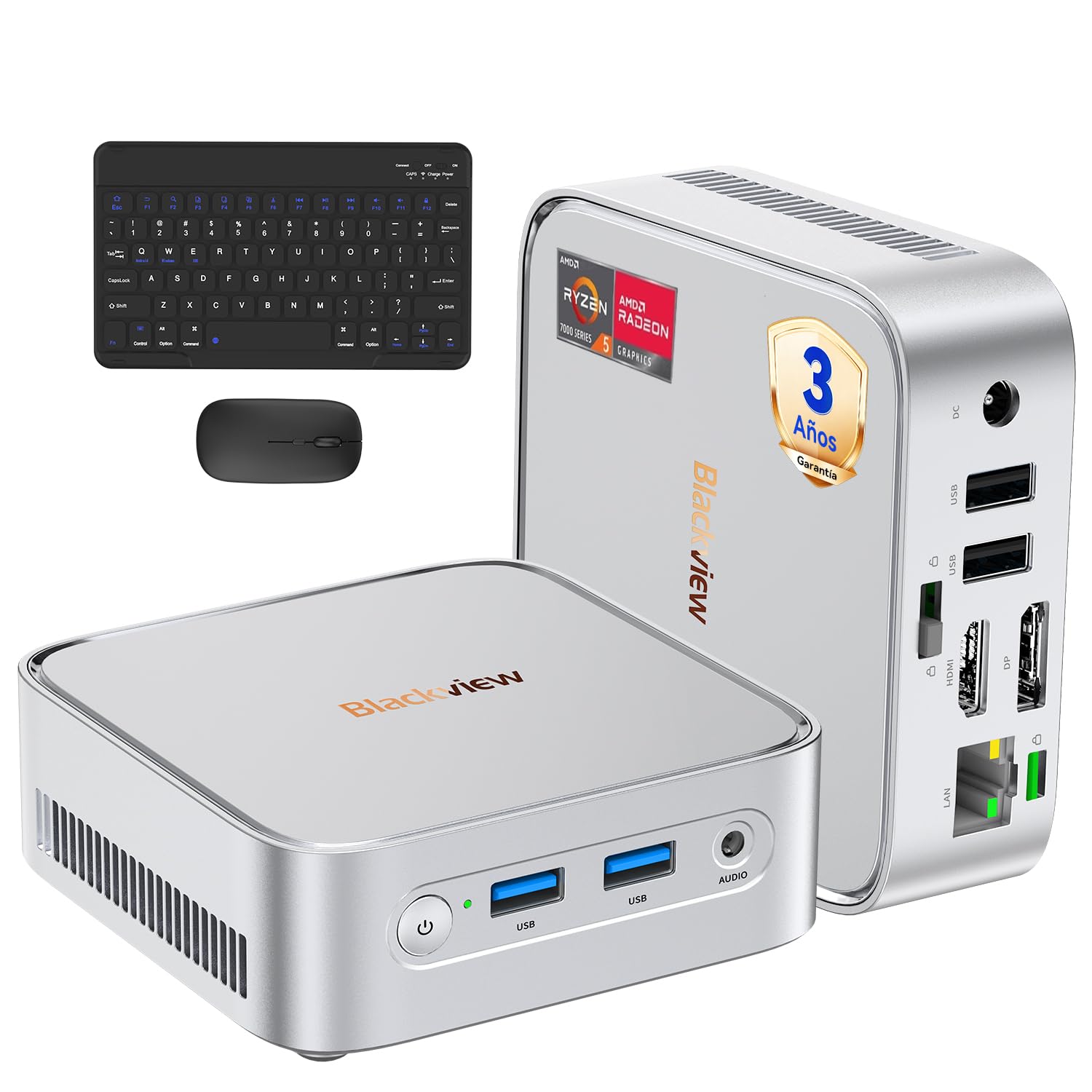 Blackview 2026 MP50 Mini PC con Teclado y ratón incluidos, AMD Ryzen, Gráficos Radeon Vega 8, 16GB RAM 512GB SSD, Win 11 Pro Mini Ordenador de Sobremesa, Dual WiFi,4K@60Hz, para Trabajar y Jugar