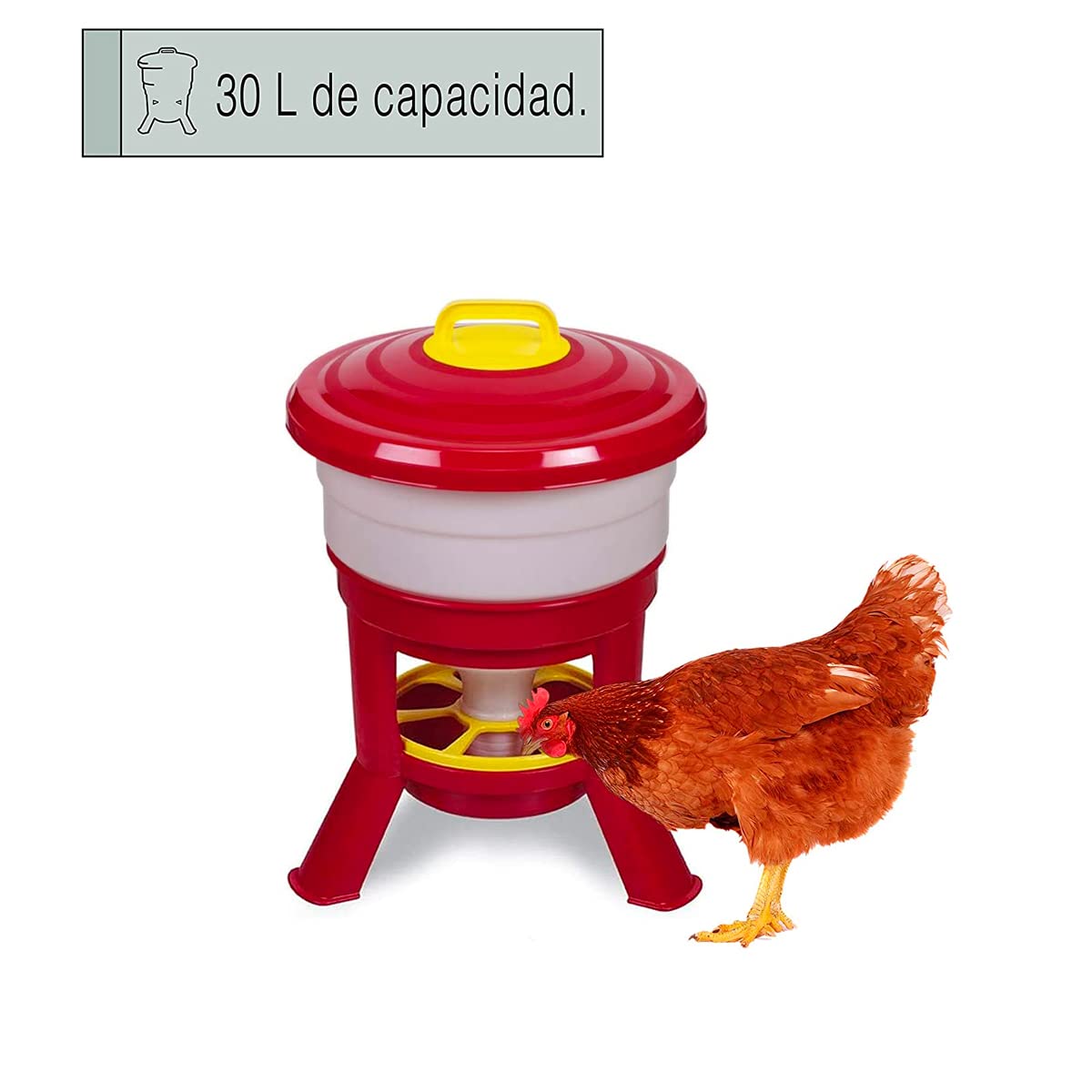 Tolva Gallinas silo Premium 30 L - Comedero con Patas para Gallinas - Tolva de Gran Capacidad para Aves de Corral Fabricada en plástico Resistente a la Intemperie