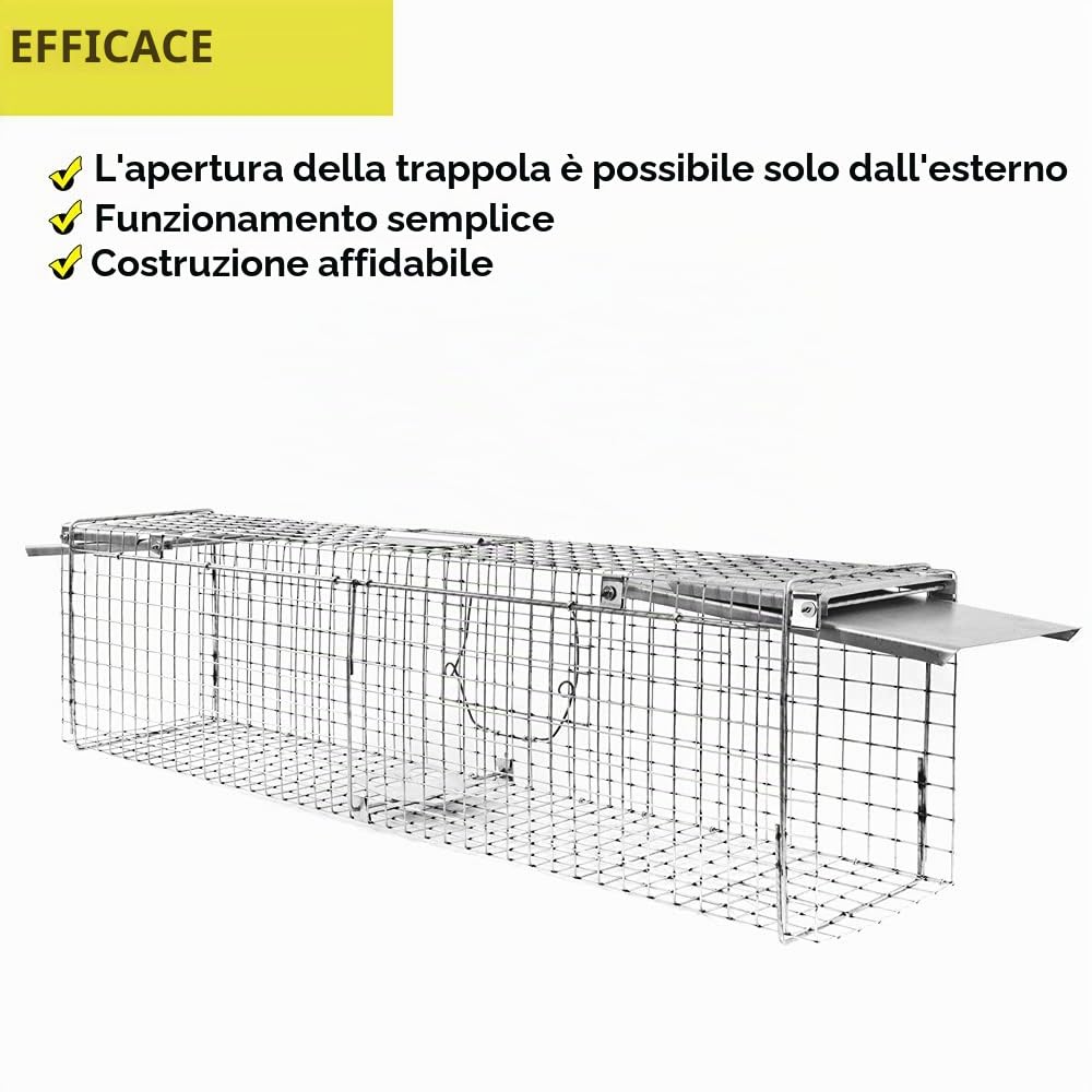Petigi Gabbia Trappola per Animali Talpa Ratto Mouse Topo Nutria 102 x 20 x 27 cm