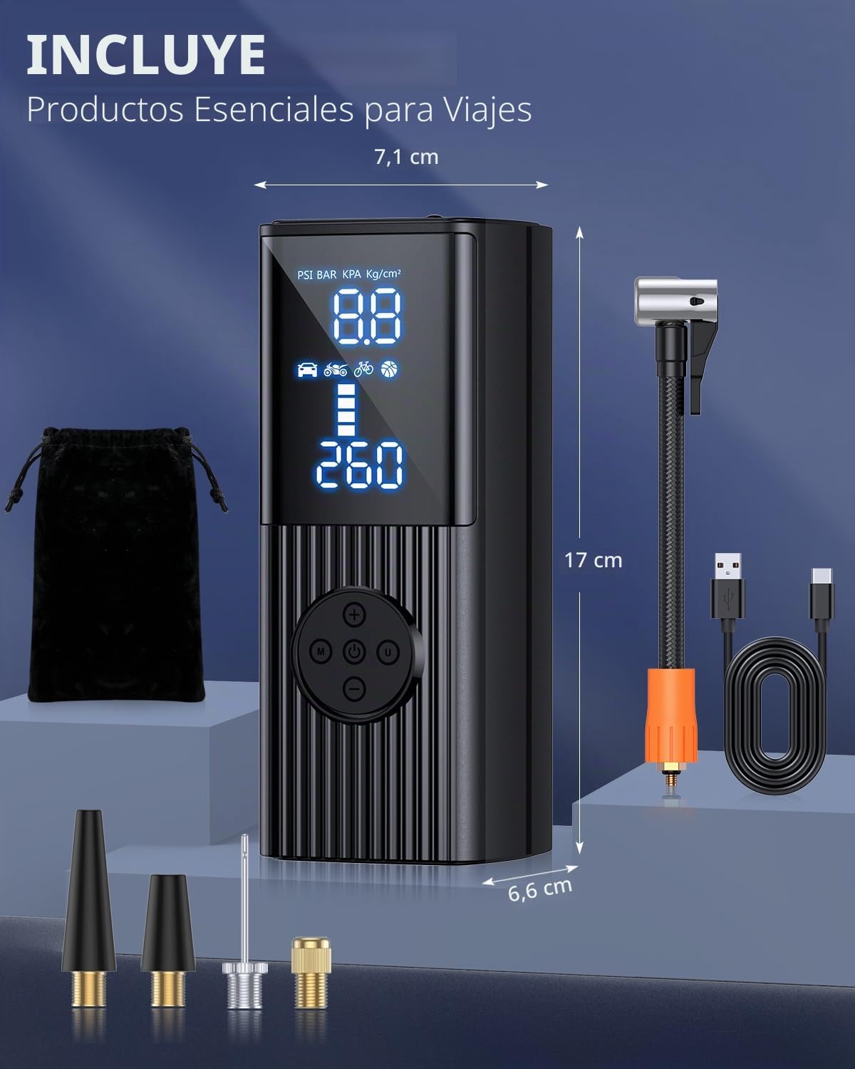 Compresor de aire portátil inflador de neumáticos, compresor de aire portátil de 180 PSI con batería de 25000 mAh, bomba de aire inalámbrica de inflado rápido 3X para coche, motocicleta, bicicleta