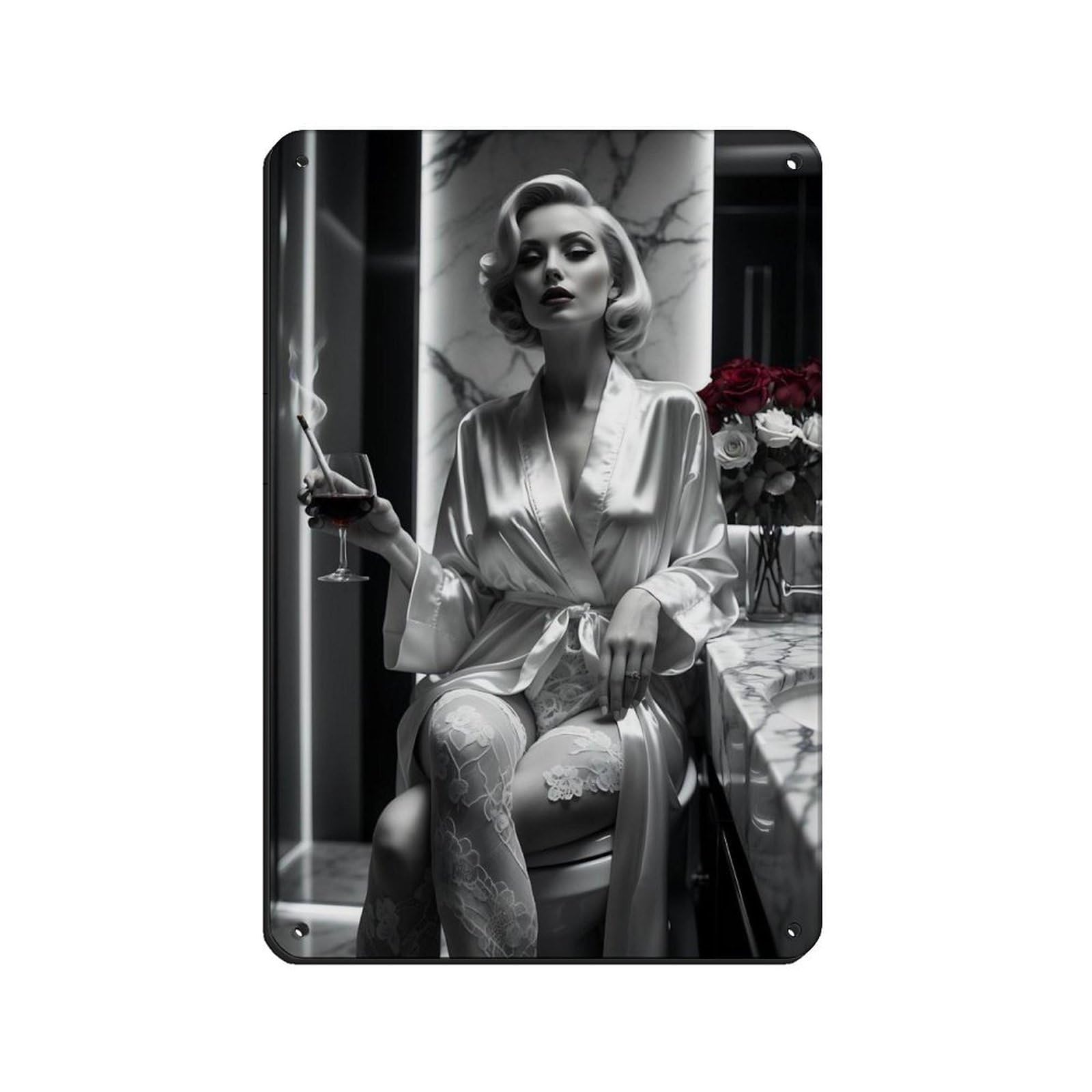 Vintage Glamour Elegant Woman Drinking Wine Retro Poster Metal Tin Sign Chic Art Retro Iron Painting Bar People Cave Cafe Family Garage Poster Wall Decoration 8x12inch(20x30cm)