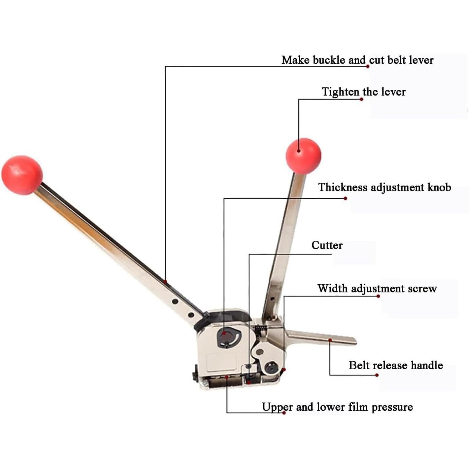 Herramienta de banda de metal, herramienta de combinación 3 en 1 sin sello para flejes de acero, fuerza de unión ajustable, compatible con correas de 12,7 a 19 mm