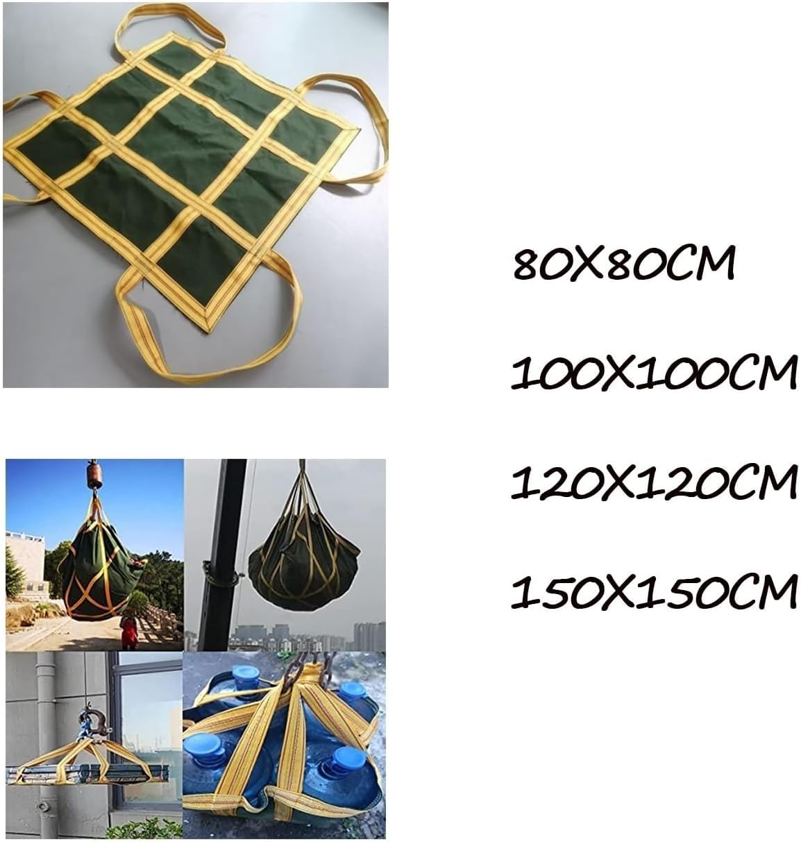 Red de elevación colgante, bolsa de lona blanda, red de carga para palés de grúa, carga de 1,5 a 2 toneladas, con asas reforzadas,100cmX100cm
