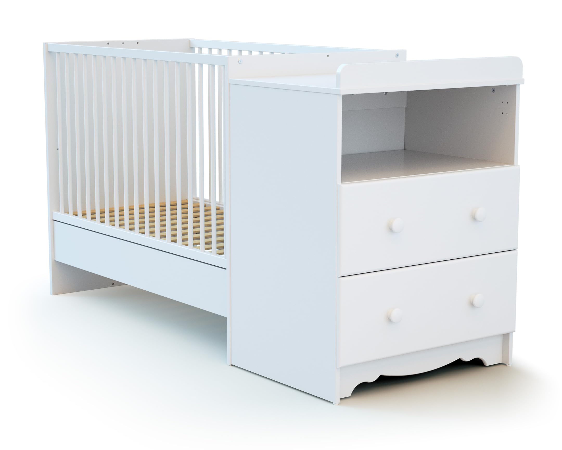 AT4 - Cuna bebé y cómoda cambiador MARELLE madera - Blanco - 60 x 120-194 x 94 x 70 cm