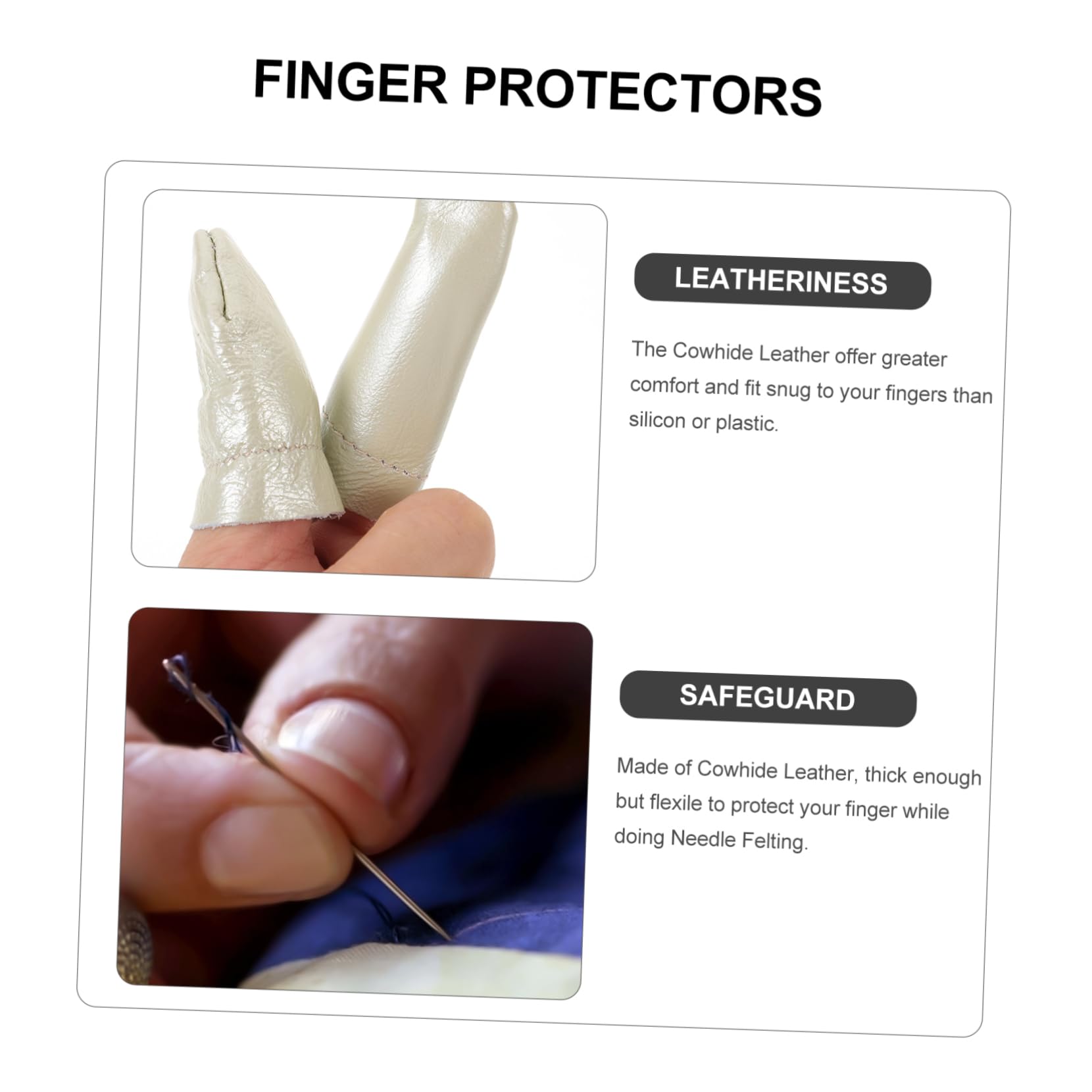 DOITOOL Protectores de Dedos 6 de Cuero Beige Ajustables para Proteger Puntas Dedos Color Aleatorio para Costura y Bordado en Manualidades