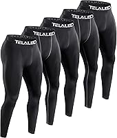 TELALEO 5-Pack Men's Compression Leggings for Running, Basketball, Football, Workouts - Moisture-Wicking Baselayer Pants