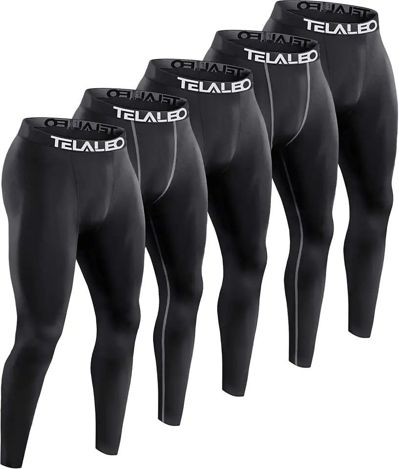 TELALEO 5 Pack Men's Compression Pants for Workout, Running,Basketball,Football-Sports Baselayer Leggings