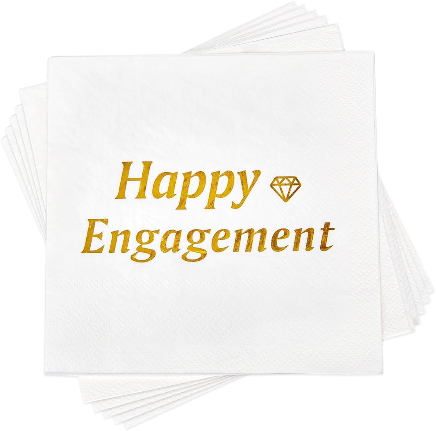 50PK Happy Engagement Napkins - White, 10 x 10 Inches, 3-Ply Paper Disposable Engagement Napkins