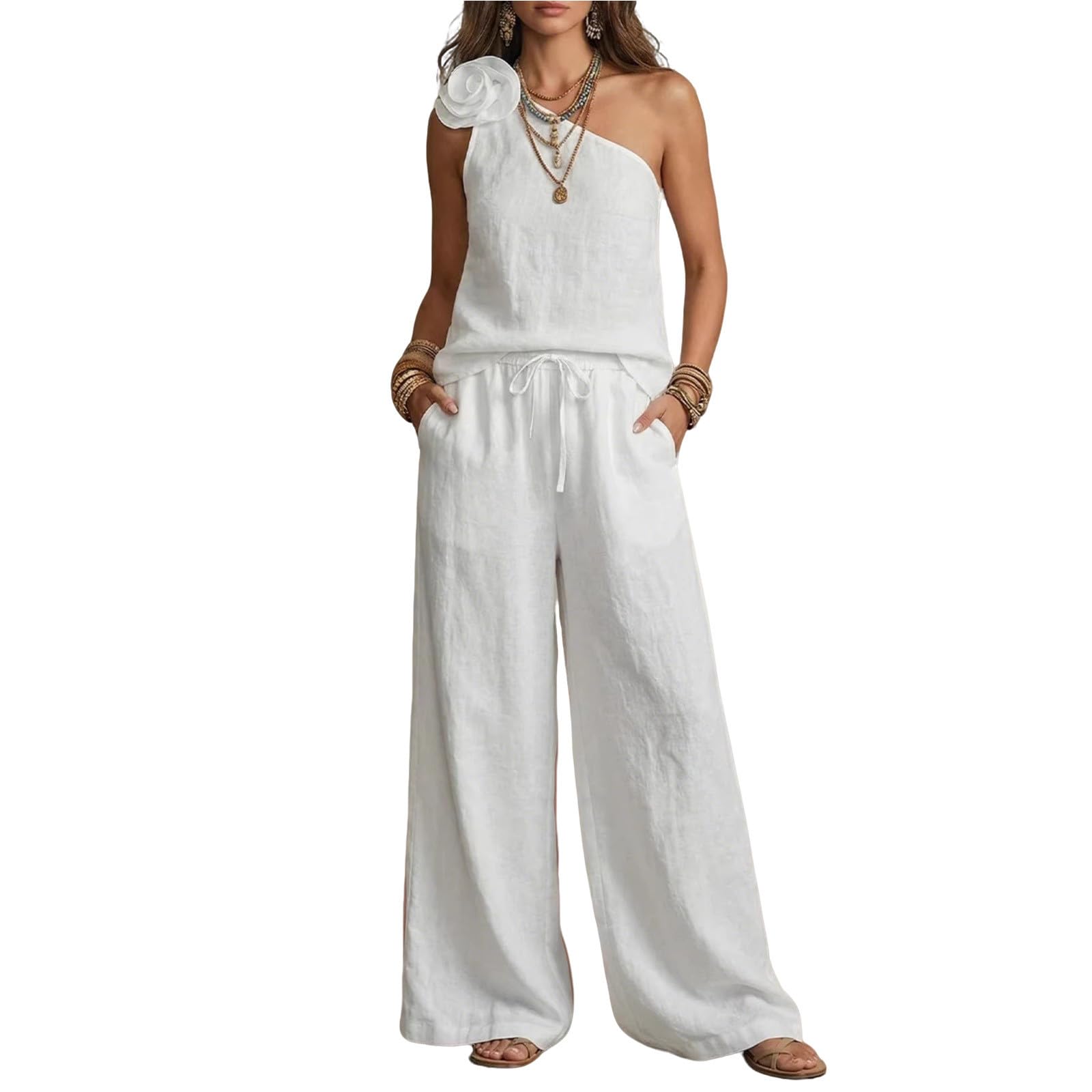 Traje de lino elegante y sofisticado de dos piezas con acabados premium para mujer 6