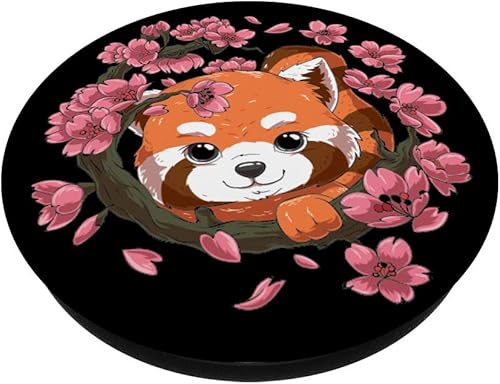 Miniatura 2 de Lindo Panda rojo y japonés Sakura Cherry Blossom PopSockets agarre y soporte para teléfonos y tabletas