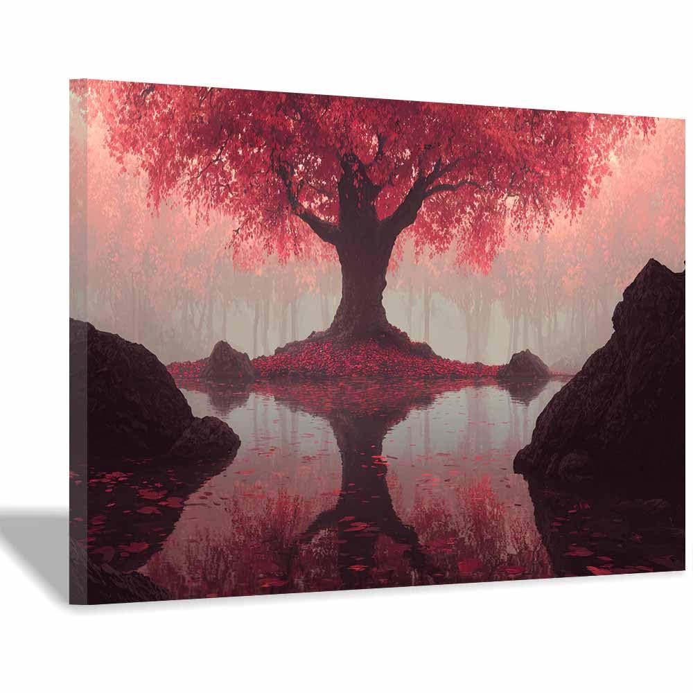 PUQAAEO Tree Of Life Wall Art Colorful lights tree Modern Abstract Print Poster,Aesthetic Wall Art For Farmhouse Home Wall Hanging Decoration Supplies(Multicolor)-60x90cm Framed