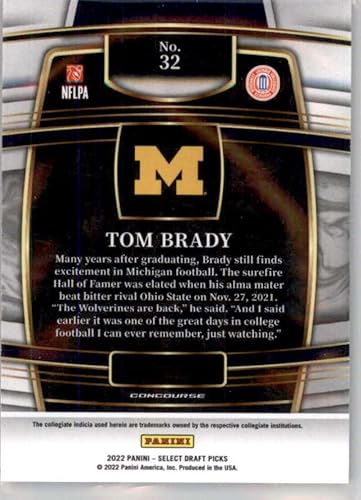Miniatura 2 de 2022 Panini Select Draft Picks Retail Blue Football #32 Tom Brady Michigan Wolverines Concourse Officially Collegiate NCAA Licensed Trading Card