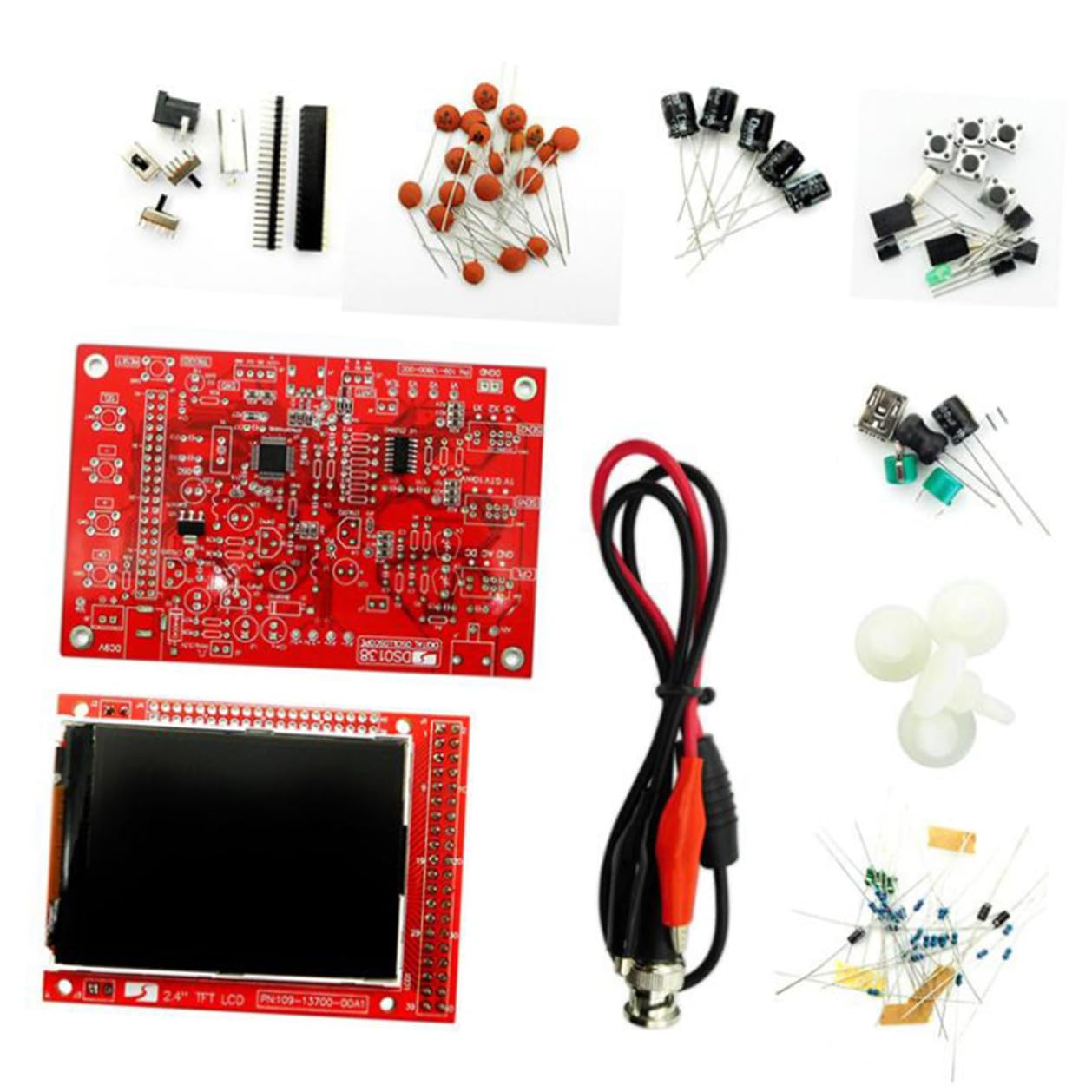 Kit Oscilloscopio Digitale 2.4 Pollici Tft Fai-da-te Custodia Acrilica Rossa, Funzione di Ritardo Negativo e Compatibile Scheda di Sviluppo Arm