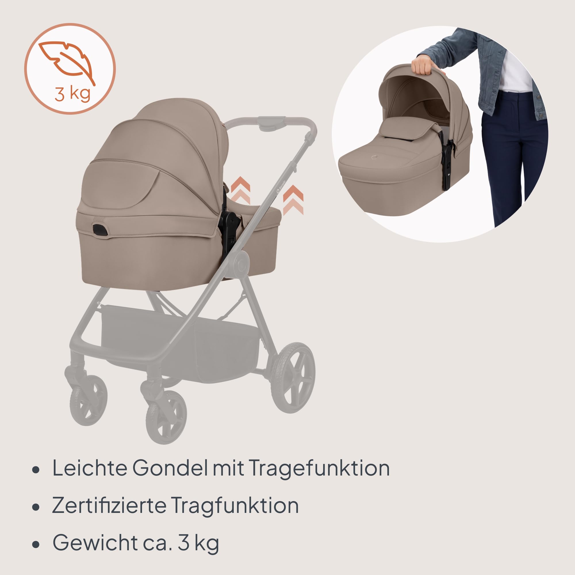 Lionelo Greet Kinderwagen 3 in 1 ab Geburt bis 4 Jahre, bis 22 kg, Reisesystem mit Babyschale, großer Babywanne, Kinderbuggy vorwärts und rückwärts, leichter Alu-Rahmen, Federung, UPF50+ Verdeck