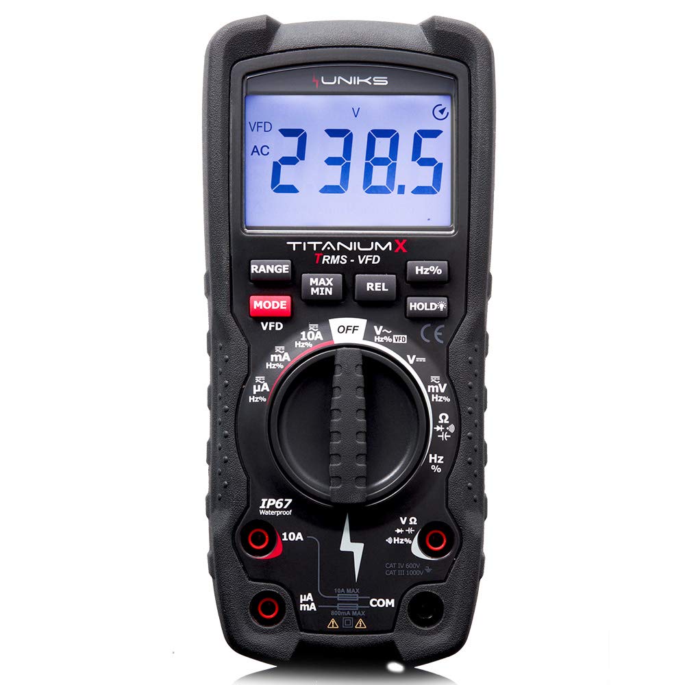uniks TITANIUMX multimetro industriale ultraresistente CAT IV 600V. CAT III 1000V. IP67 con VFD