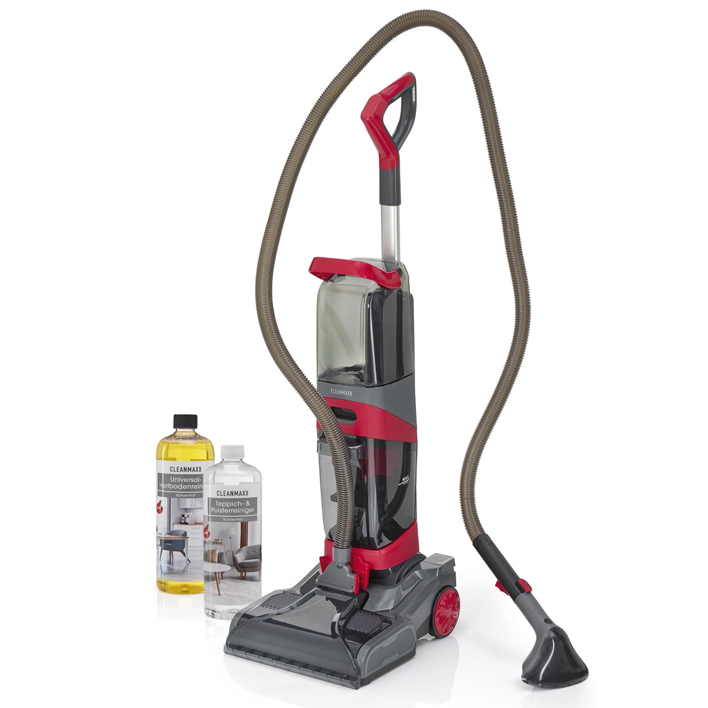 CLEANmaxx AquaStream Plus Duo - Limpiador de alfombras 3 en 1 para alfombras, suelos duros y como dispositivo limpiador de tapicería, aspiradora de aire caliente y húmedo con set de accesorios XXL