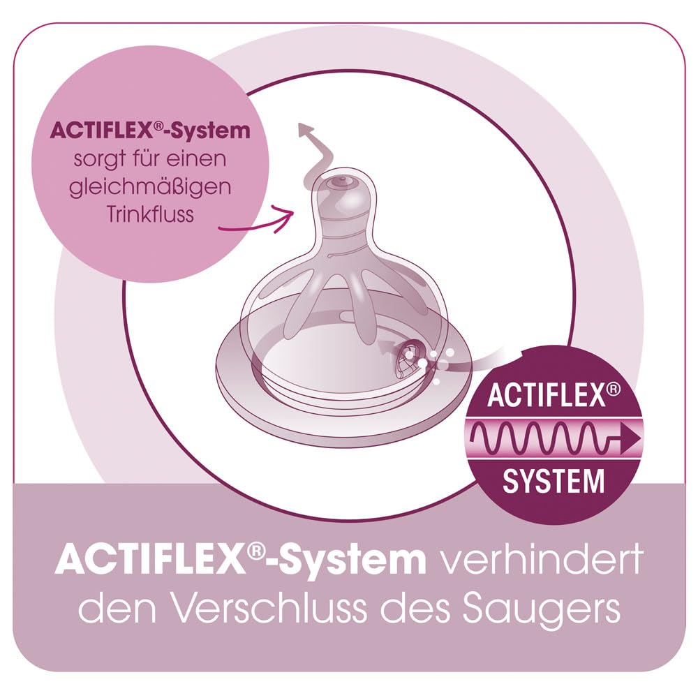 NIP Biberon in vetro set da 2 biberon in silicone con valvola anticolica, piastrine in vetro extra resistente al calore, liscio, senza pori, made in Germany, 0% BPA