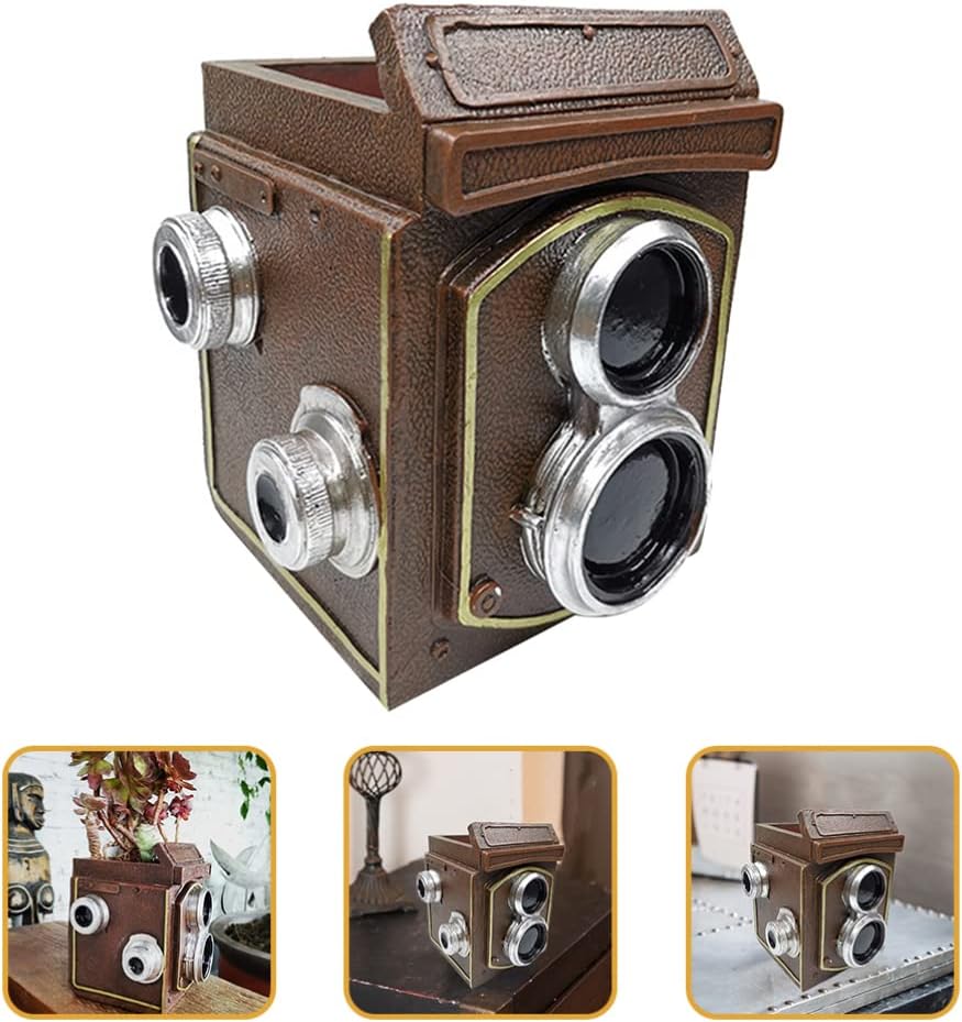 Yardwe Retro Camera Flower Pot Vintage Camera Shaped Planter for Succulents Decorative Home Office Garden Balcony Accent