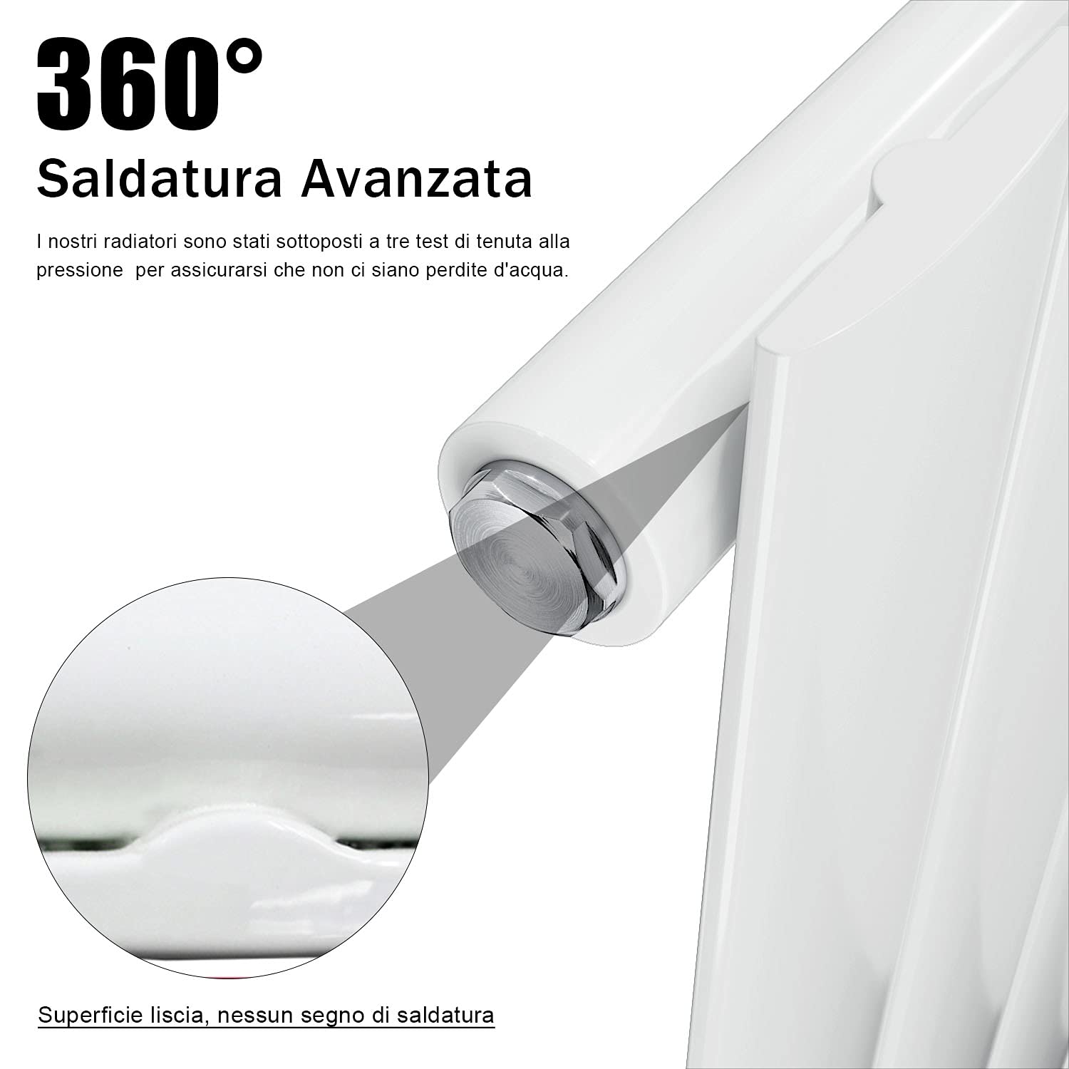 SONNI radiatore termoarreto a parete 1800 x 311 x 48 mm, termosifone a soggiorno potenza 536 W, radiatore verticare strato singolo da bagno, connessioni centrali G 1/2" - Bianco