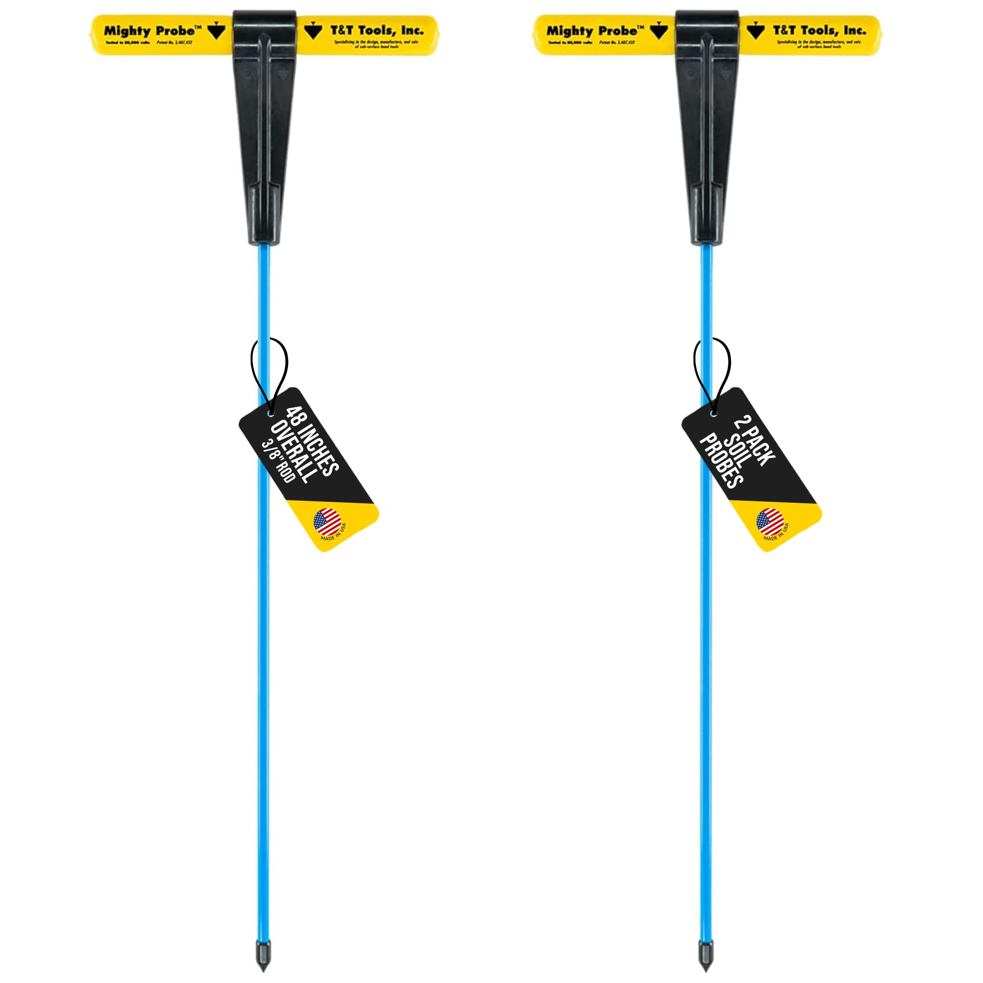 T&T Tools 48-Inch Mighty Probe Insulated Soil Probe – 3/8" Hex Rod Heavy Duty Steel T-Handle Probe for Landscaping, Utility Locating, Soil Testing &