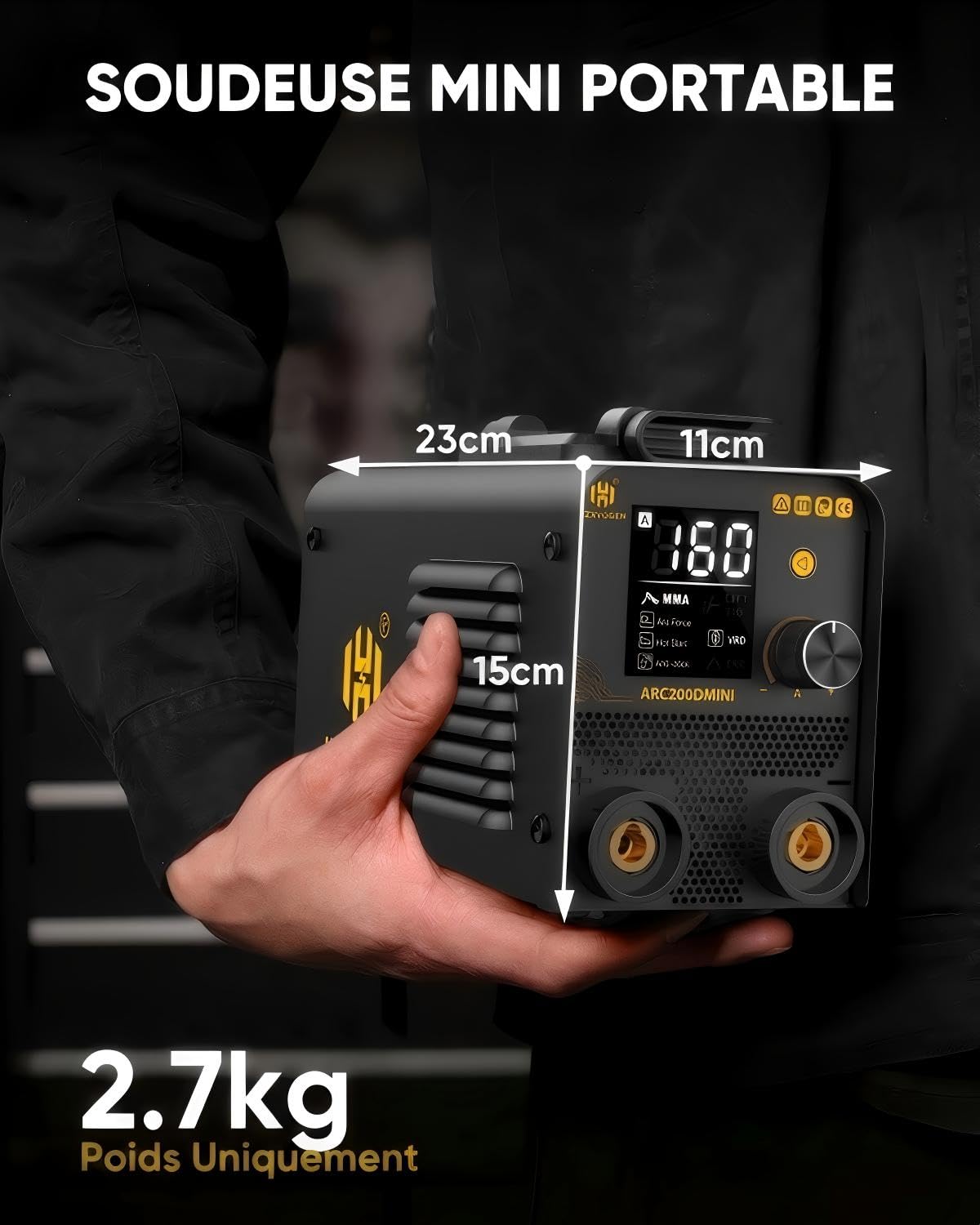 H HZXVOGEN Mini Poste à Souder Inverter 200A 230V, 2-en-1 MMA & Lift TIG, Poste a Souder ARC Portable avec Écran LED, Hot-Start, Anti-Stick, Inclus Électrodes et Accessoires