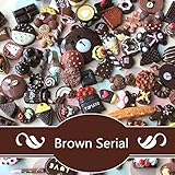 AMOBESTER 50PSC Mixed Food and Cartoon Cabochons Mini Treats Dollhouse Miniature Dark Chocolate Serial