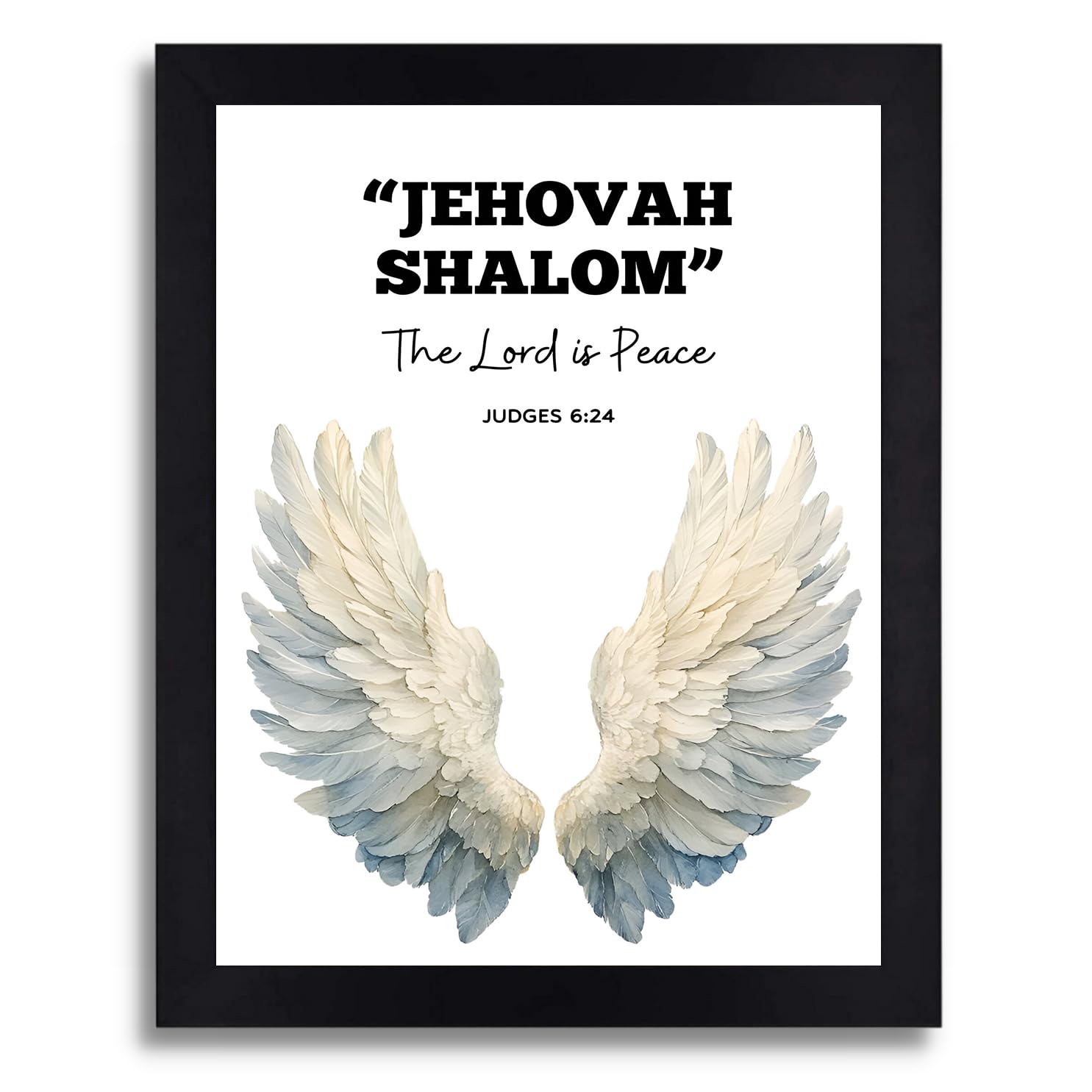 Interio Crafts Jehovah Shalom Religious Wall Art, Angel Wings Print with Bible Verse, Black Frame, Christian Home Decor - Black Frame-13 x 10 Inches-image-42