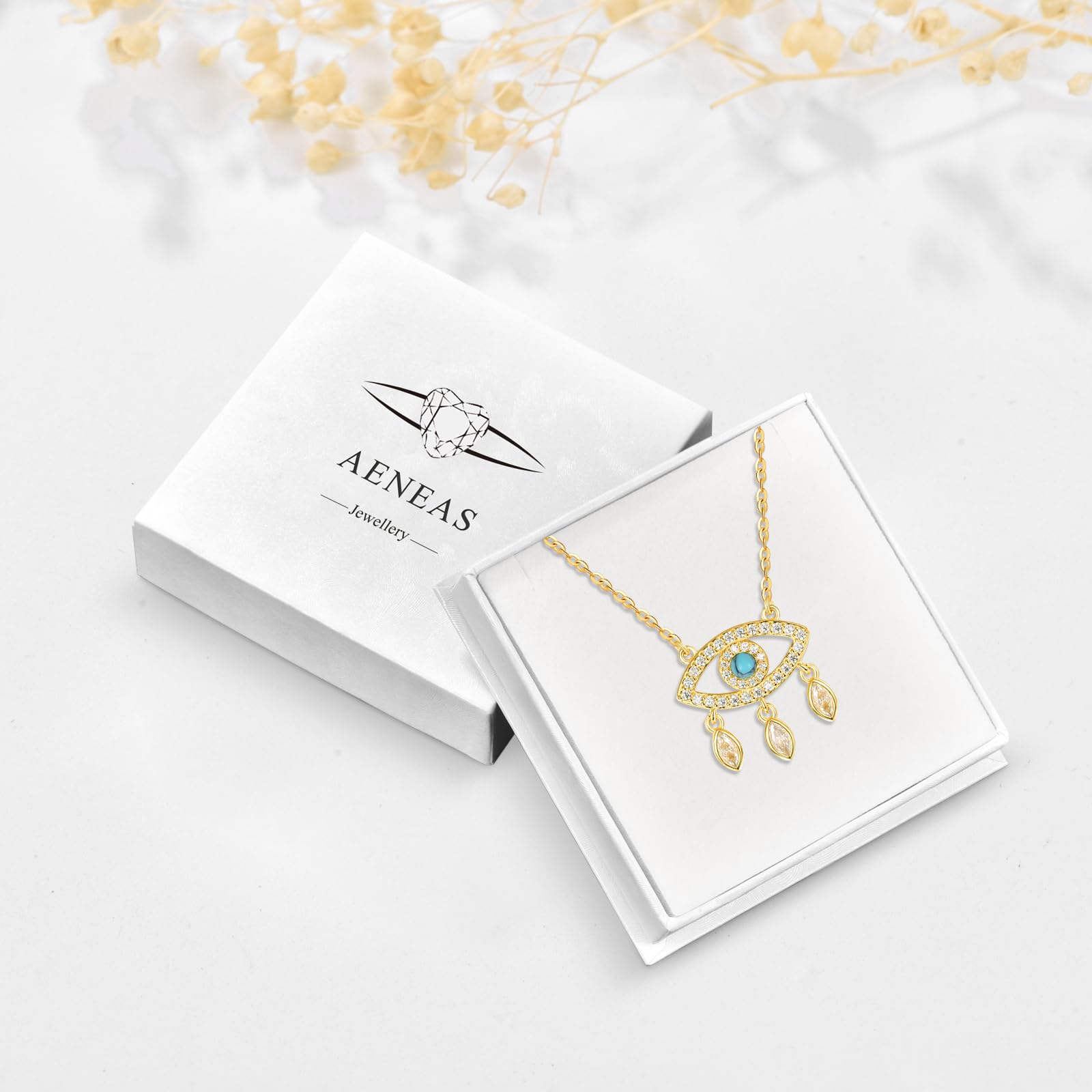 AENEAS Collar de mal de ojo chapado en oro, plata, turquesa, para mujer, Ojo Turco, atrapasueños, regalo de cumpleaños para mujeres, esposa y ella