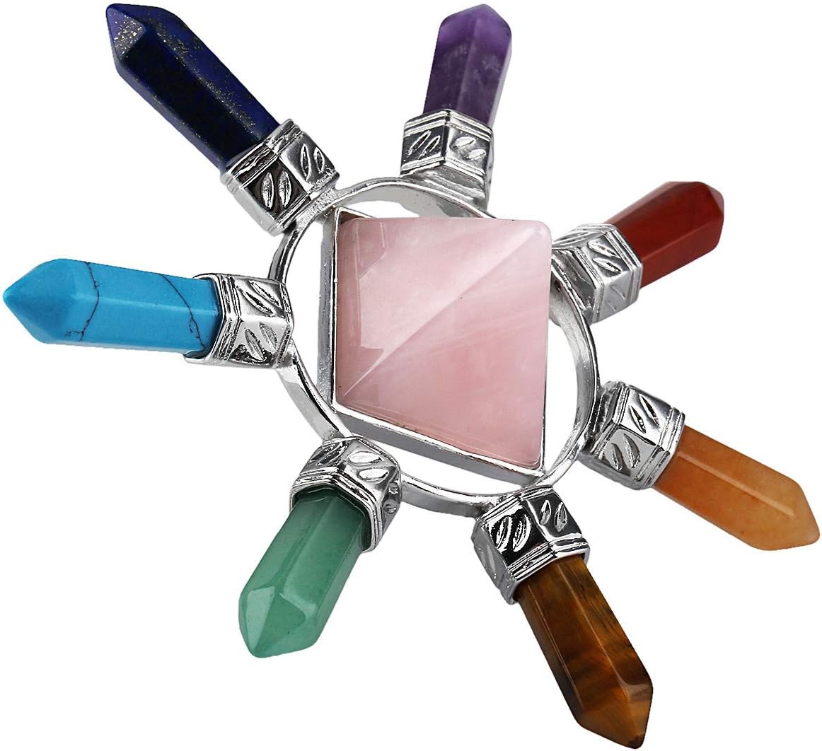Nupuyai Rose Quartz 7 Chakra Pyramid and Pendulum Set, Healing Stone Kit - Image 5