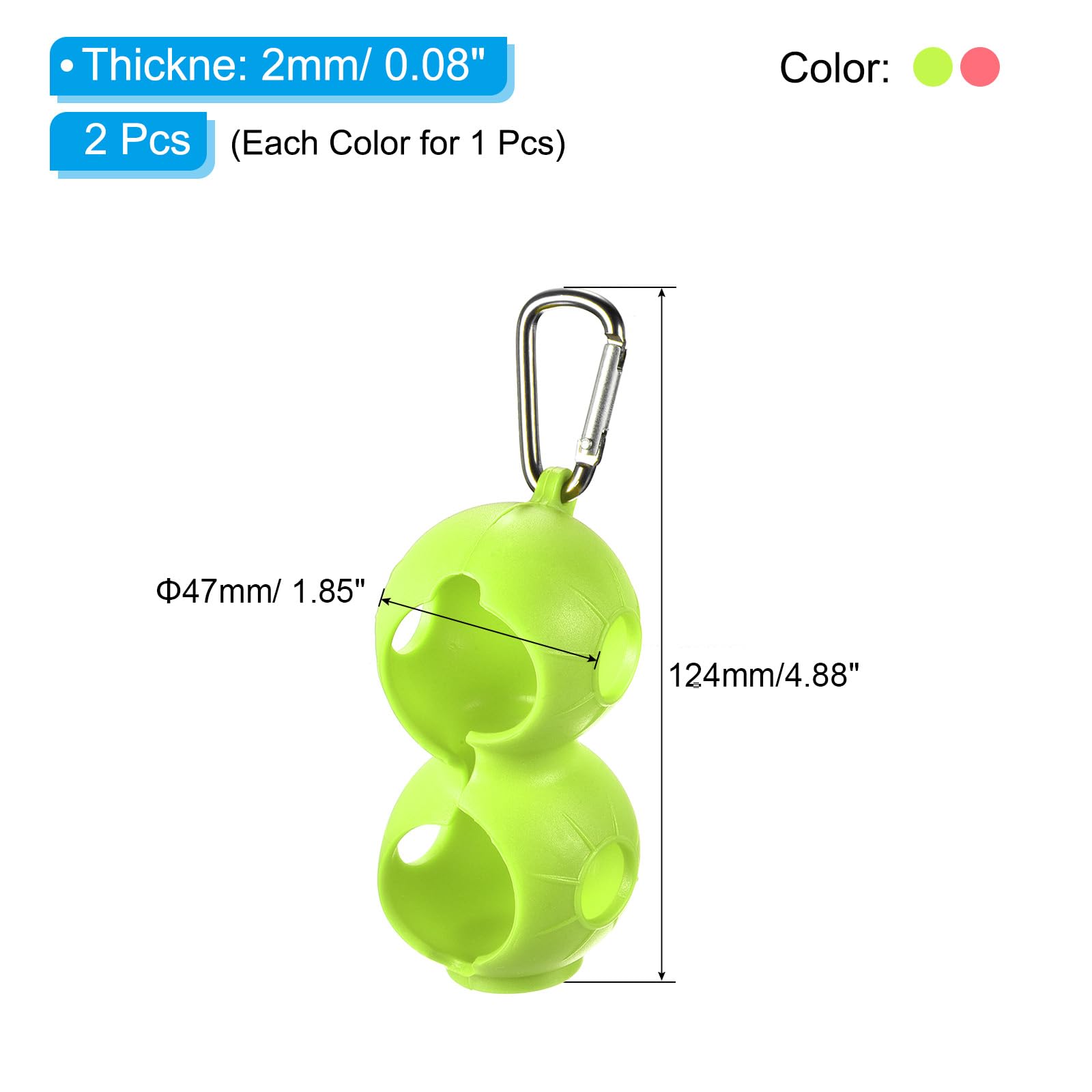 PATIKIL Golf Ball Holder, 2 Pack Silicone 2 Balls Carrier Protective Portable Sleeve with Buckle for Golf Bag Belt Pink, Green - Image 2