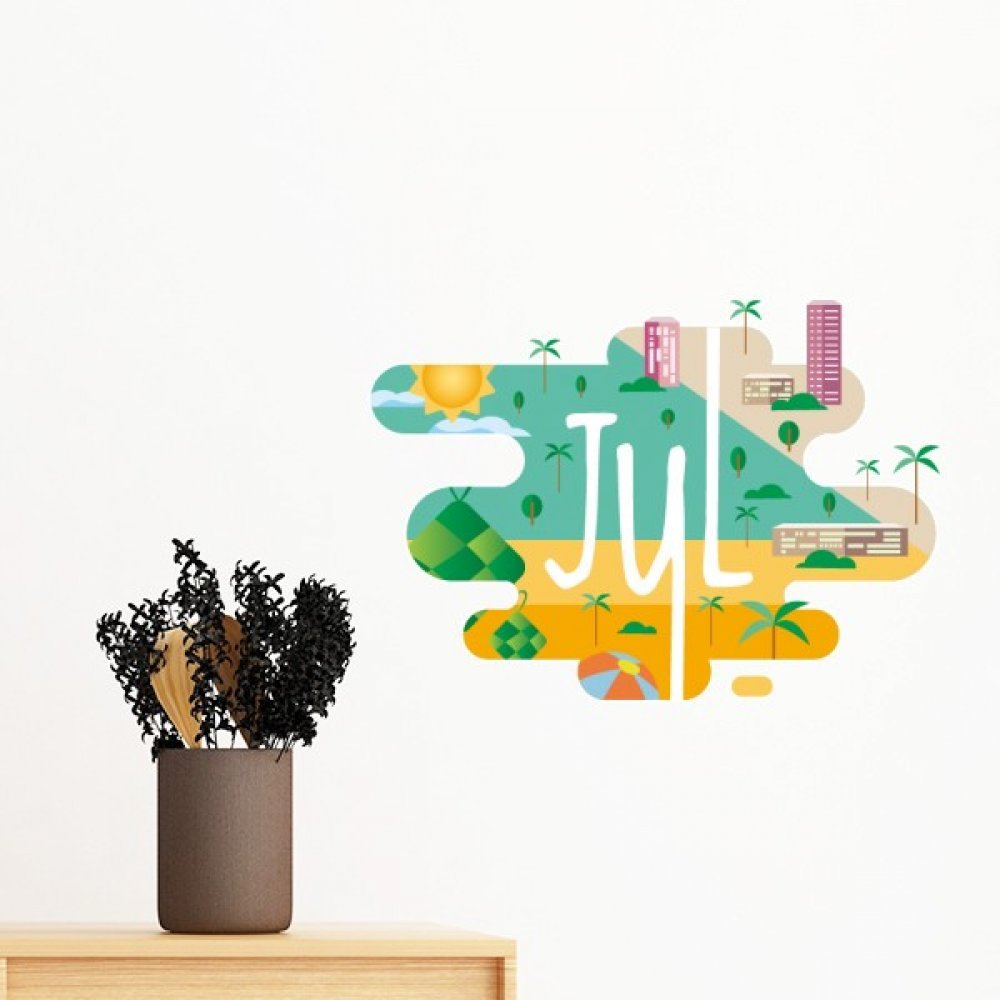 Sticker mural amovible illustration de juillet déco chambre 35cm