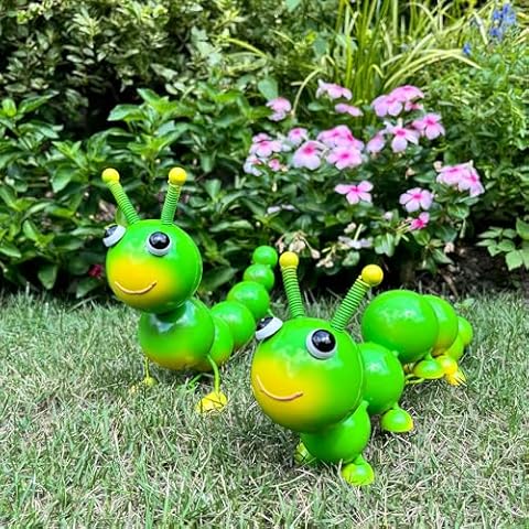 Cruis Cuka Metal Caterpillar Statue Yard Art Garden Decor for Outside Patio Lawn Ornaments Fence Decorations Gift for Family,Friends,Garden Lovers - Set of 2(Green) Cover