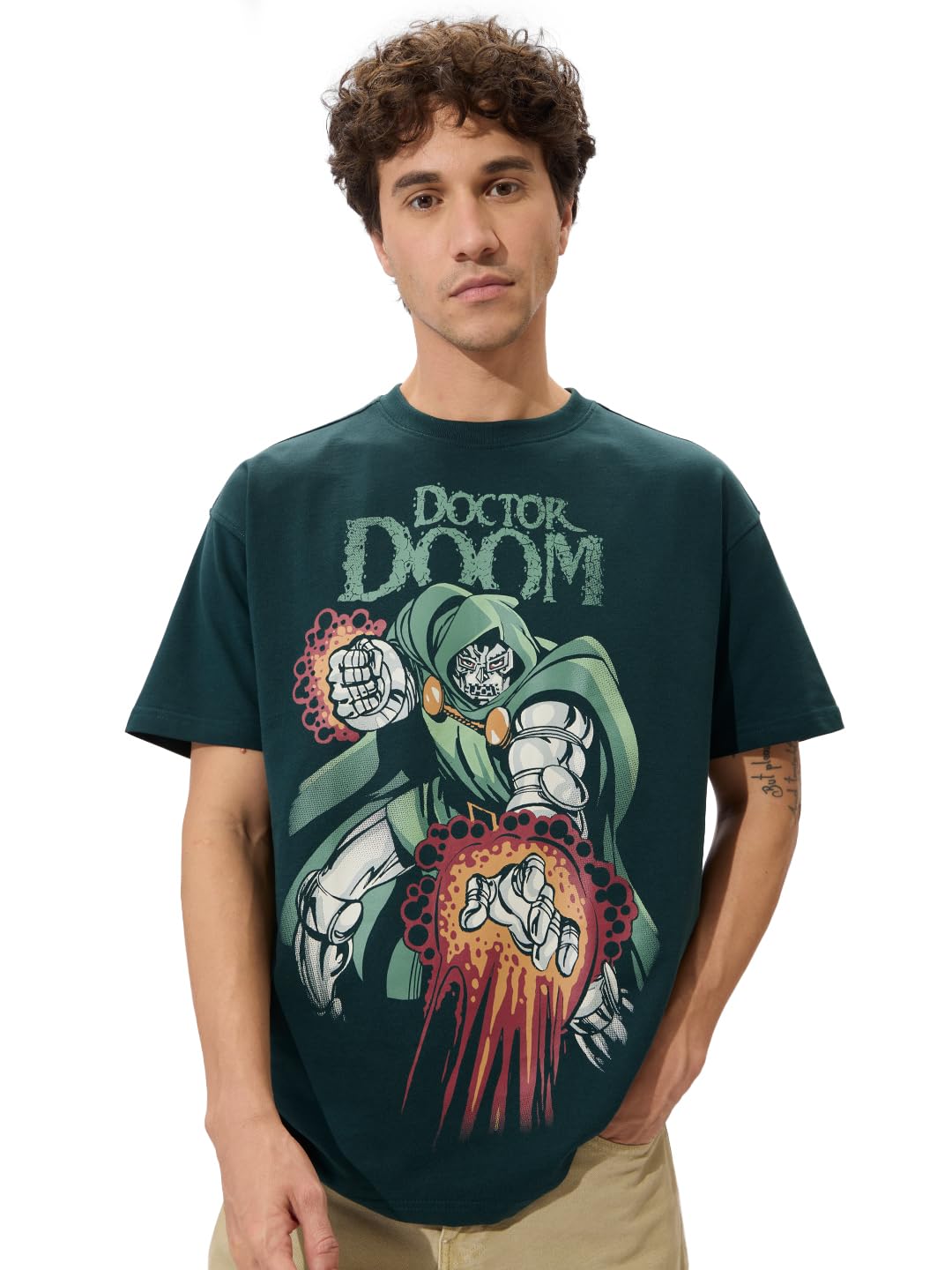 the souled store Doctor Doom: Destroyer Men and Boys Short Sleeves Round Neck Green Graphic Printed Cotton Oversized T-Shirts-picture-14