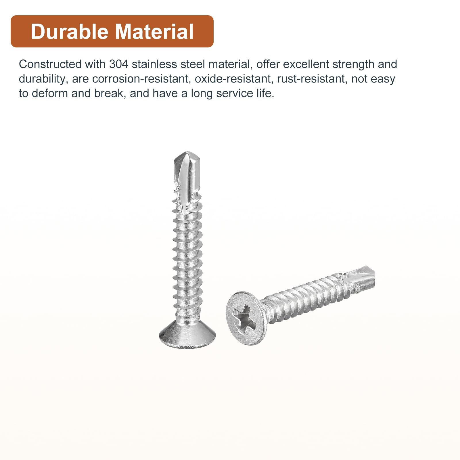 DTGN 100Pcs ST4.8x32mm Self Drilling Screws, 304 Stainless Steel Flat Head Phillips Sheet Metal Screw - Image 3