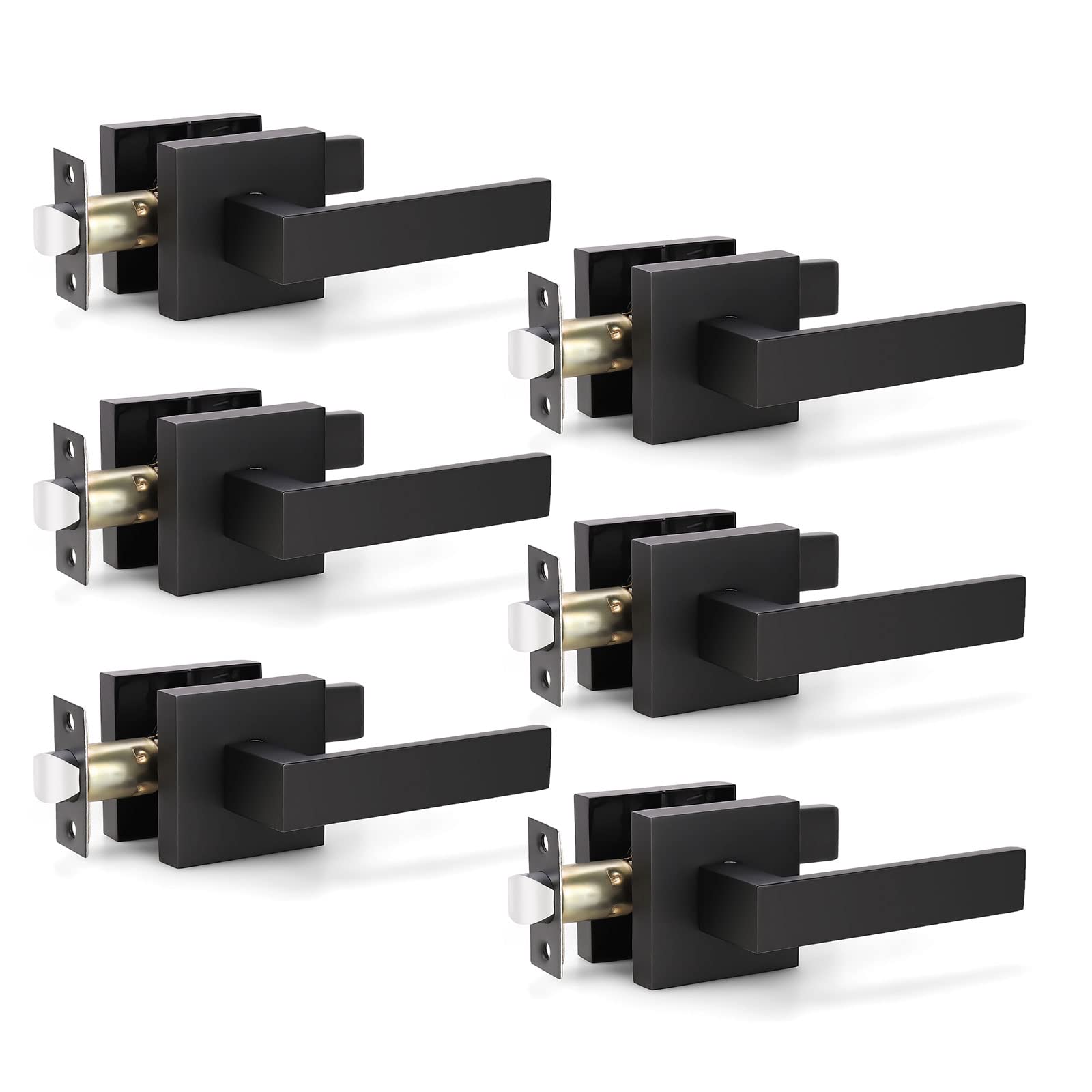 KNOBWELL 6 Pack Matte Black Passage Door Levers